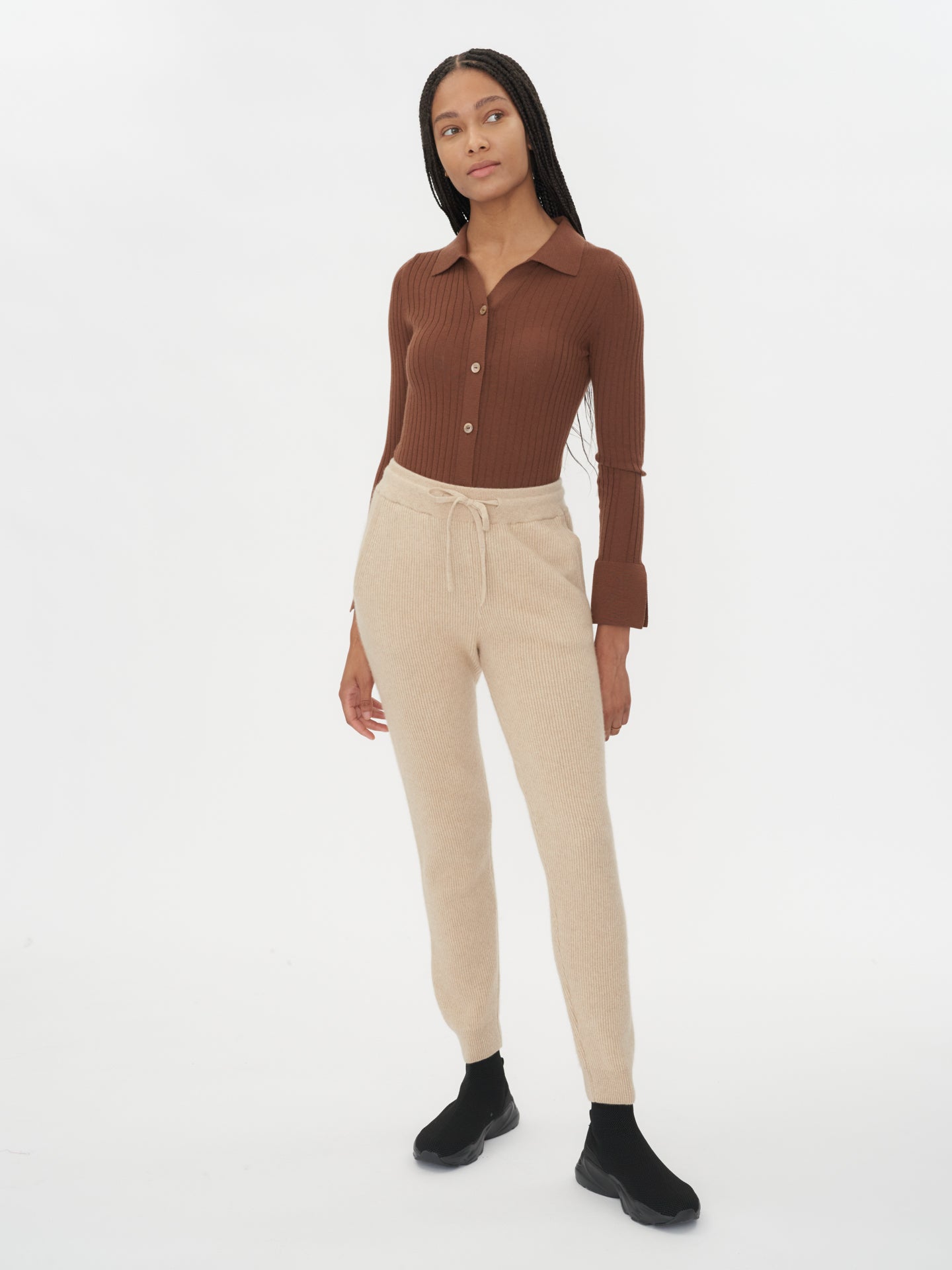 Women's Cashmere Organic Color Cashmere Joggers Beige - Gobi Cashmere