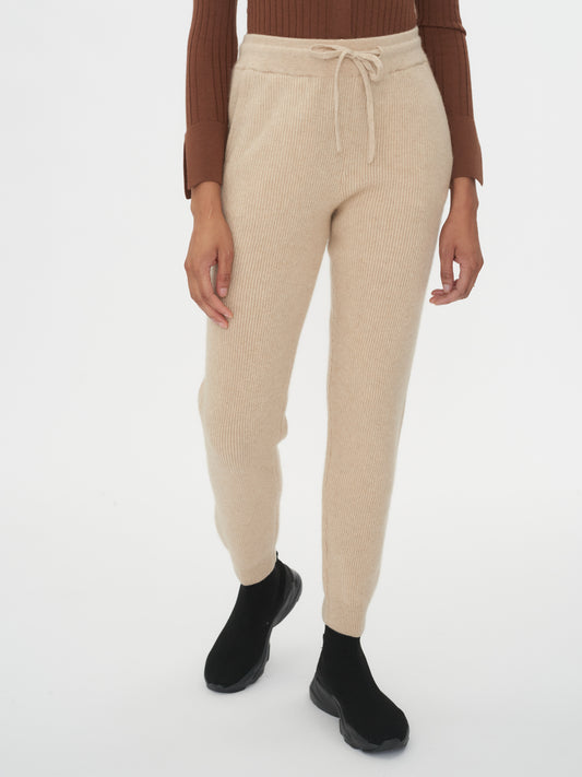 Women's Cashmere Organic Color Cashmere Joggers Beige - Gobi Cashmere