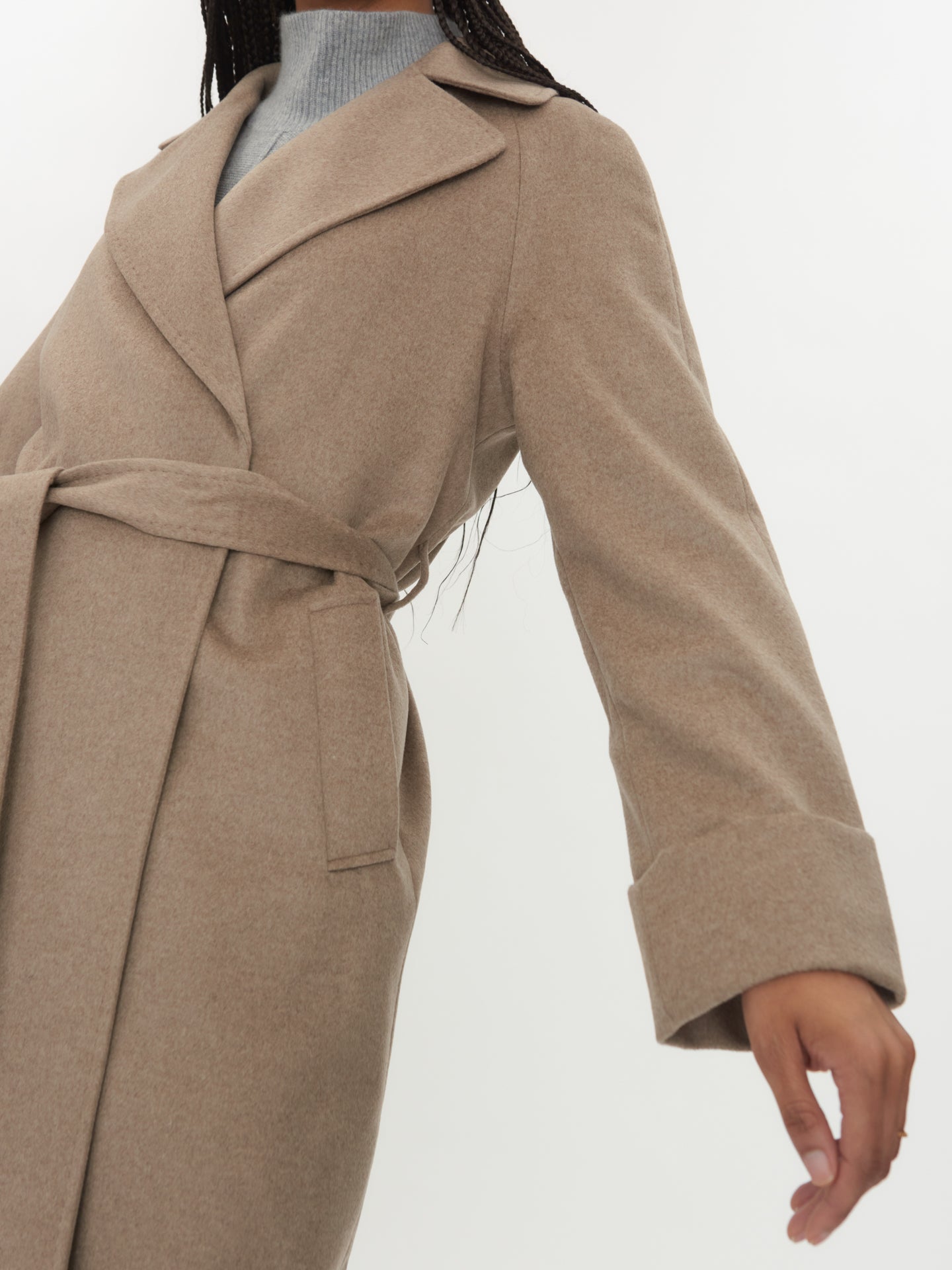 Women's Cashmere Tie-Waist Coat Taupe - Gobi Cashmere
