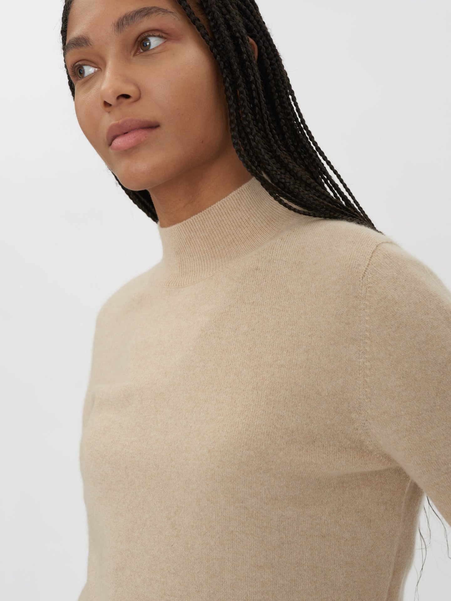 Women's Cashmere Mock Neck Sweater Beige - Gobi Cashmere