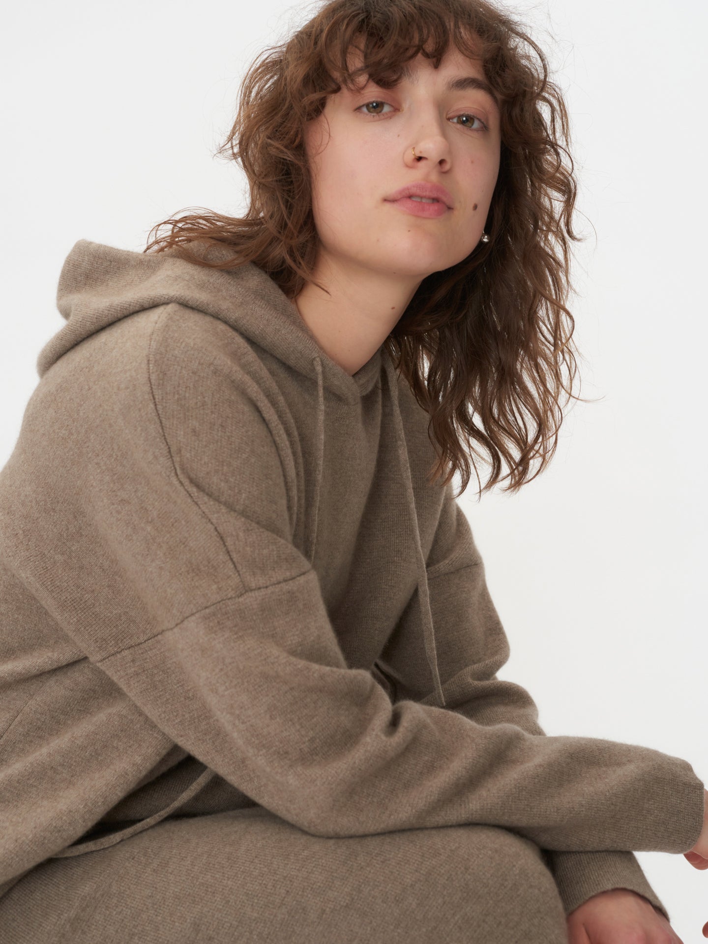 Women's Cashmere Hooded Chunky Dress Taupe - Gobi Cashmere