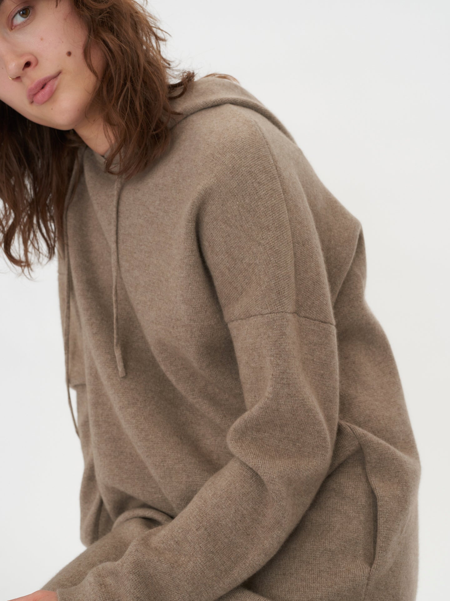 Women's Cashmere Hooded Chunky Dress Taupe - Gobi Cashmere