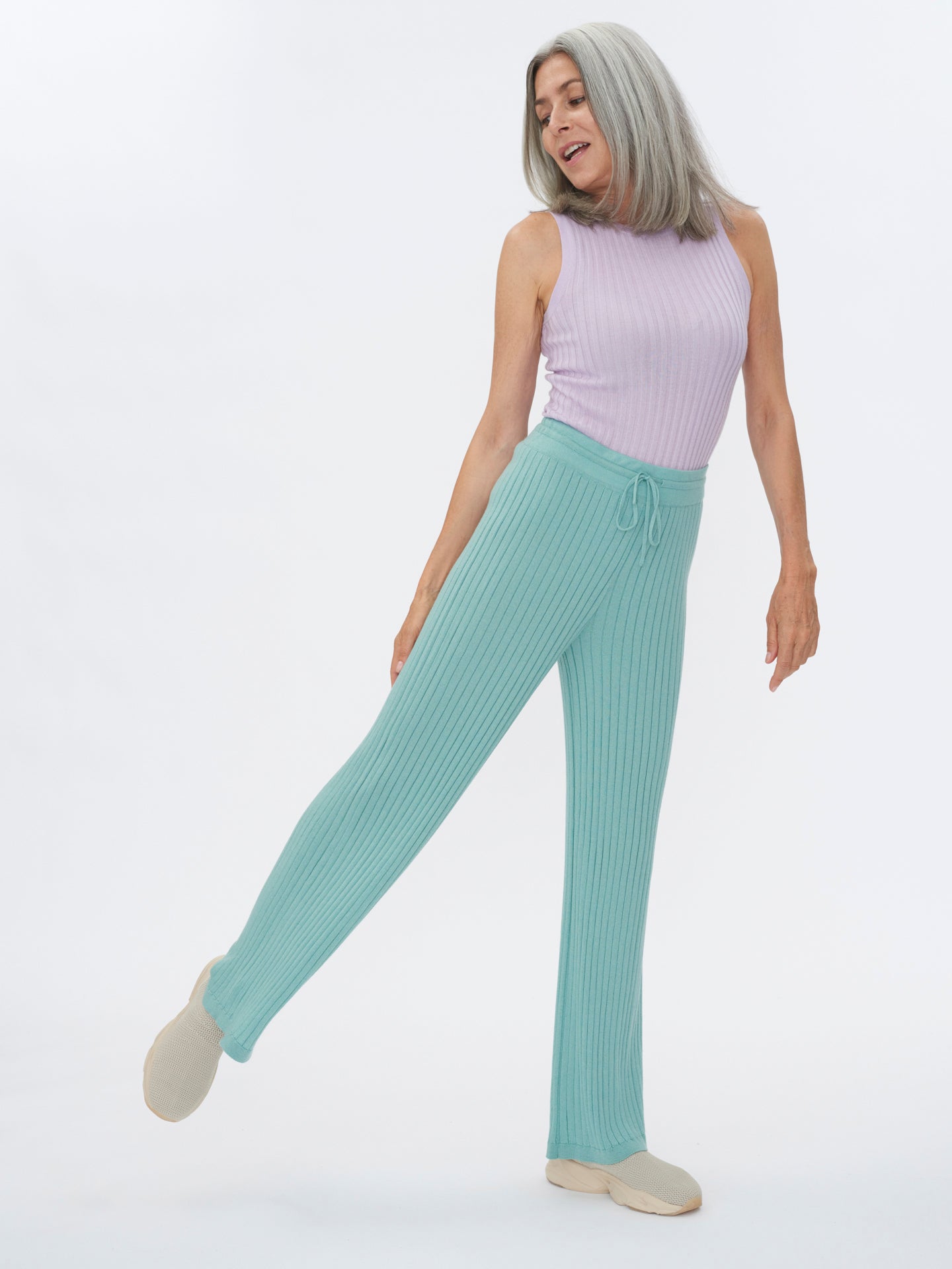 Women's Silk Cashmere Ribbed Pants Gray Mist - Gobi Cashmere