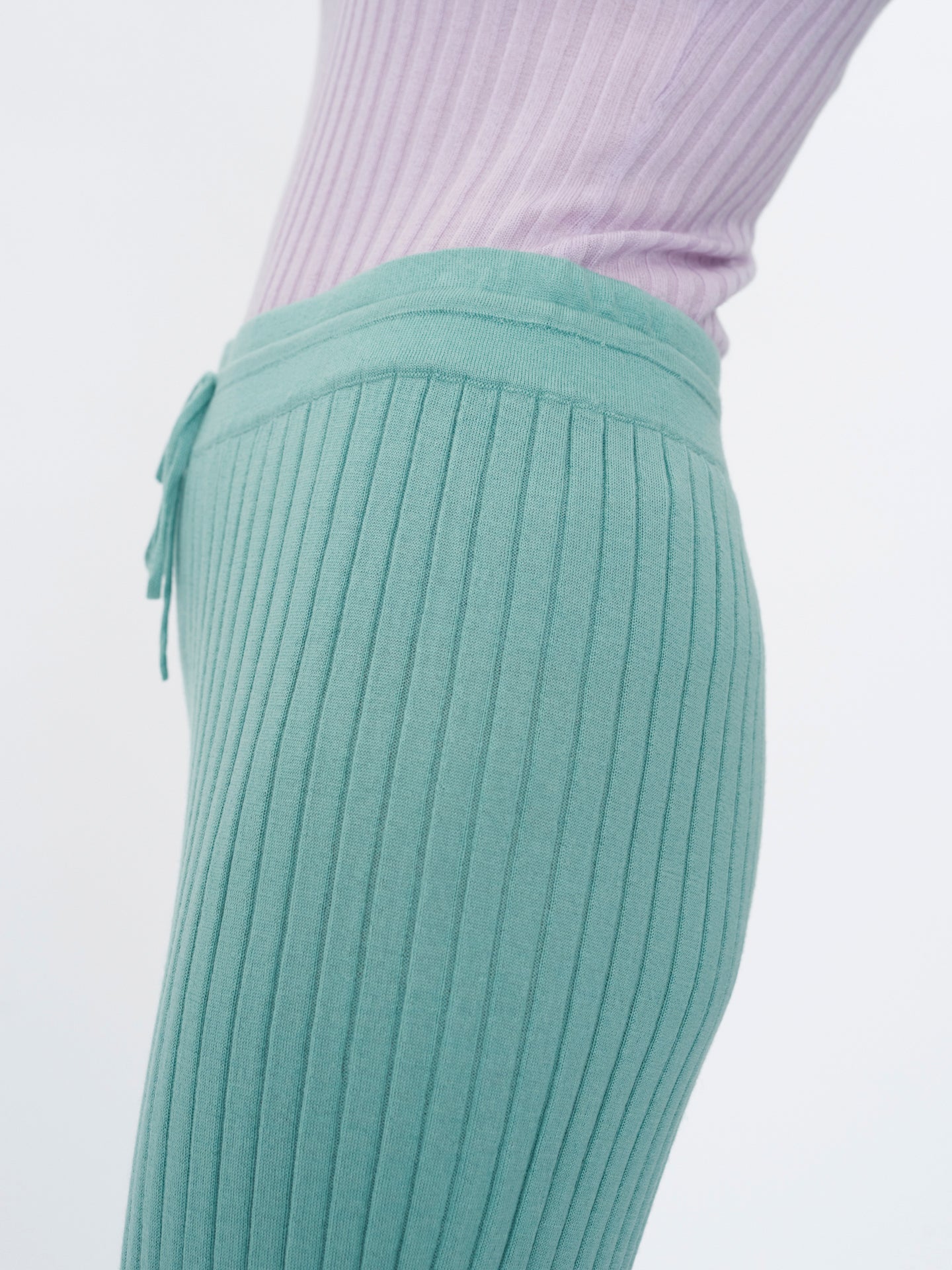 Women's Silk Cashmere Ribbed Pants Gray Mist - Gobi Cashmere