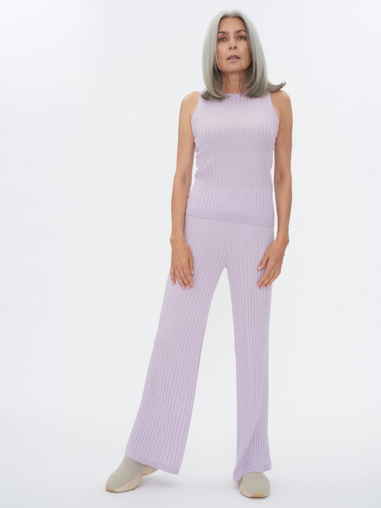 Women's Silk Cashmere Ribbed Tank Top Orchid Tint - Gobi Cashmere