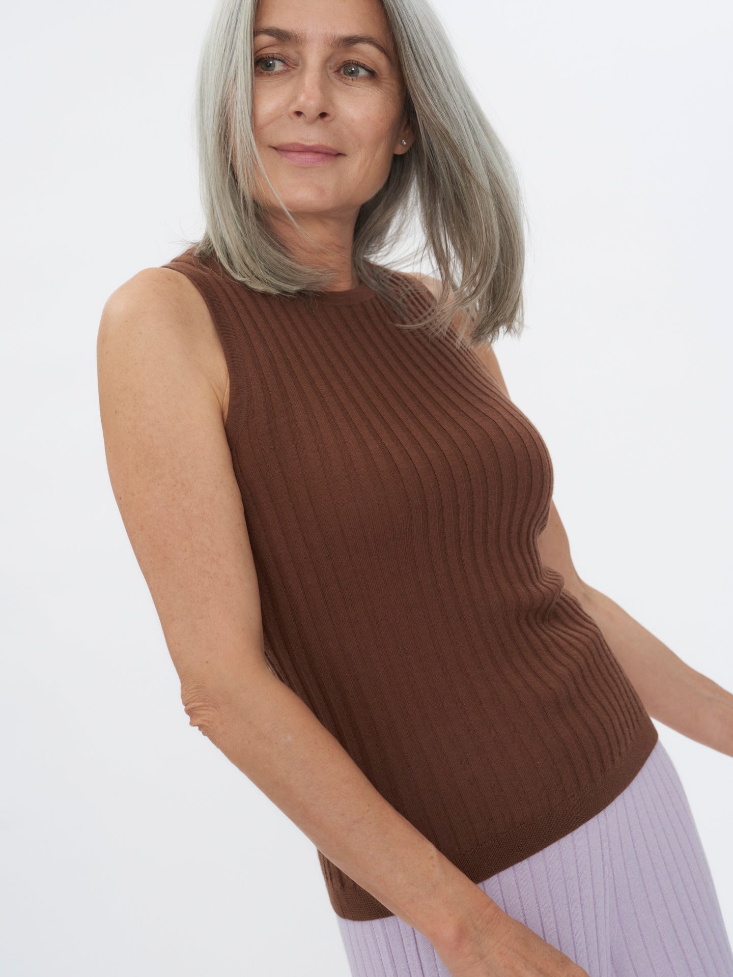 Women's Silk Cashmere Ribbed Tank Top Monk's Robe - Gobi Cashmere