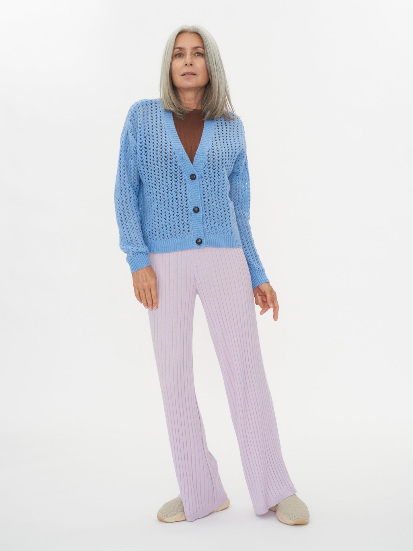 Women's Cashmere Ajour Knit Cardigan Airy Blue - Gobi Cashmere