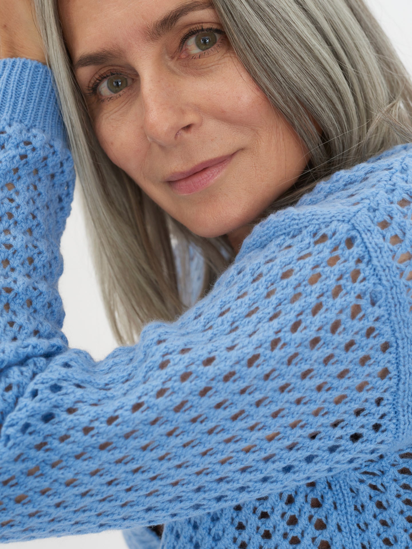 Women's Cashmere Ajour Knit Cardigan Airy Blue - Gobi Cashmere