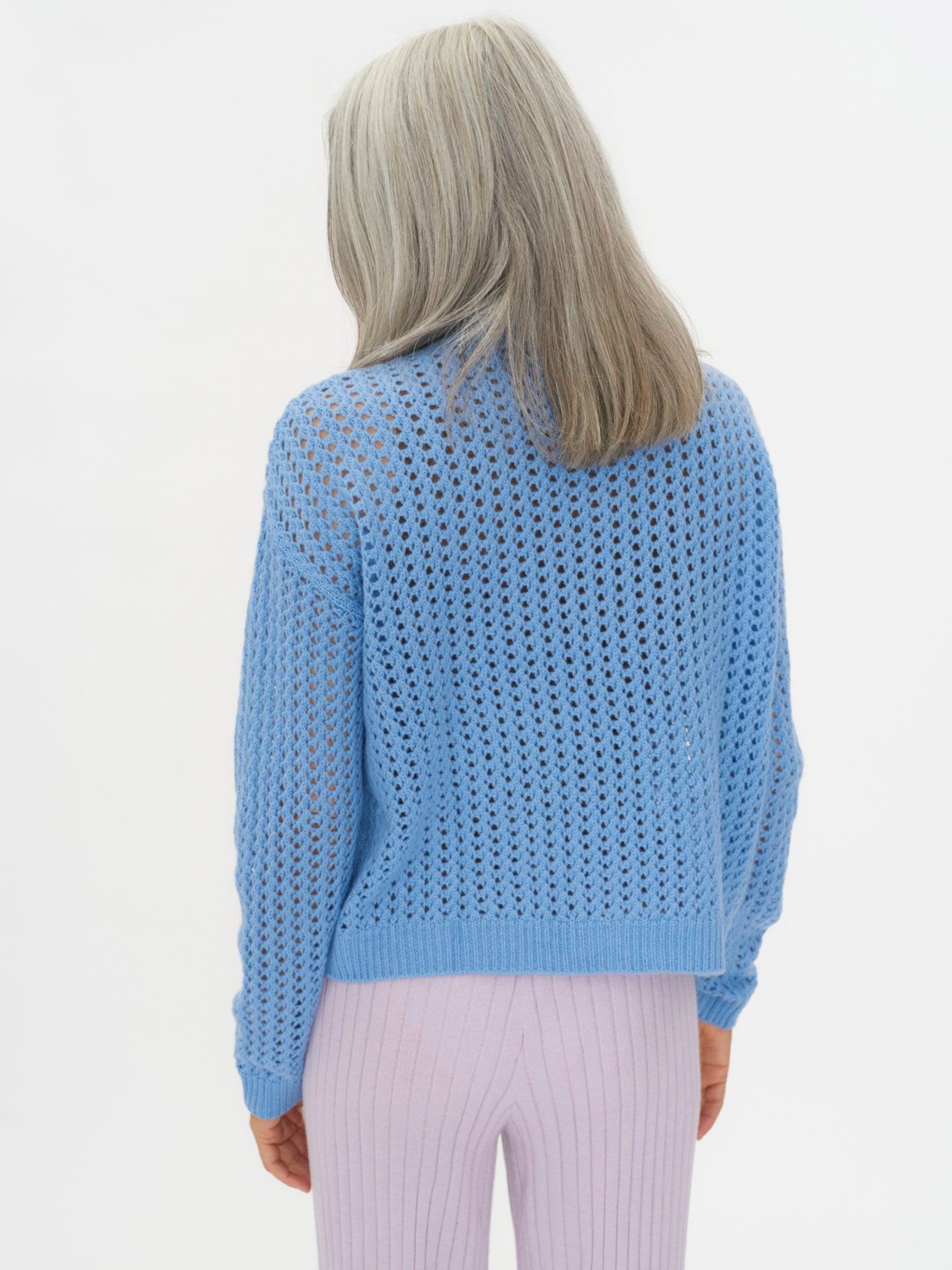 Women's Cashmere Ajour Knit Cardigan Airy Blue - Gobi Cashmere