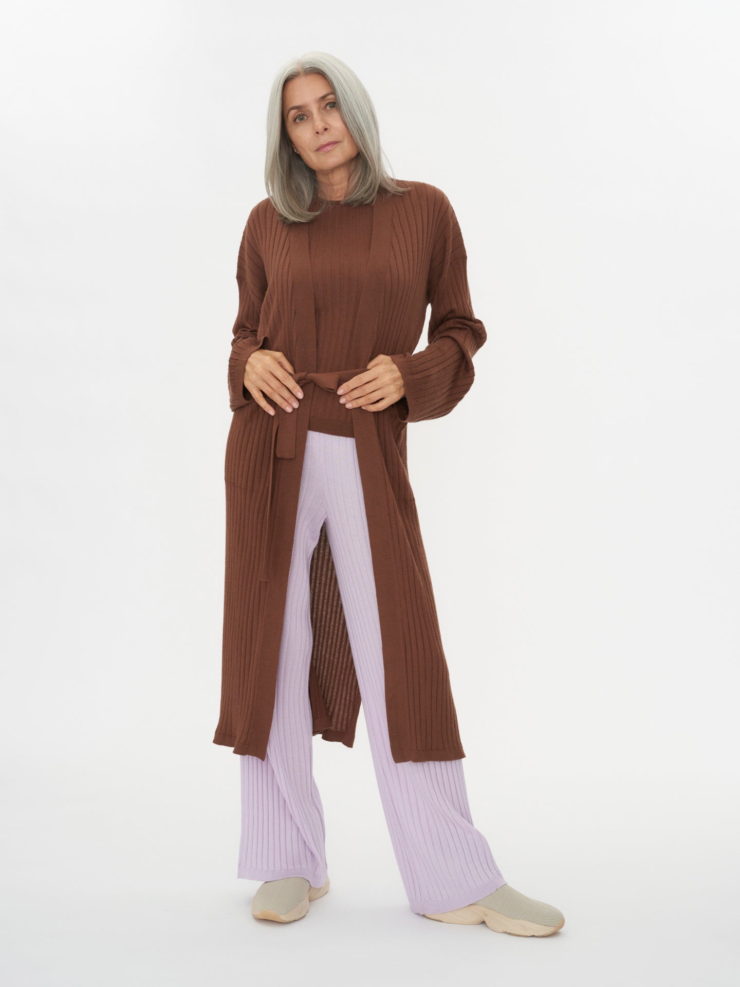 Women's Silk Cashmere Ribbed Long Cardigan Monk's Robe - Gobi Cashmere
