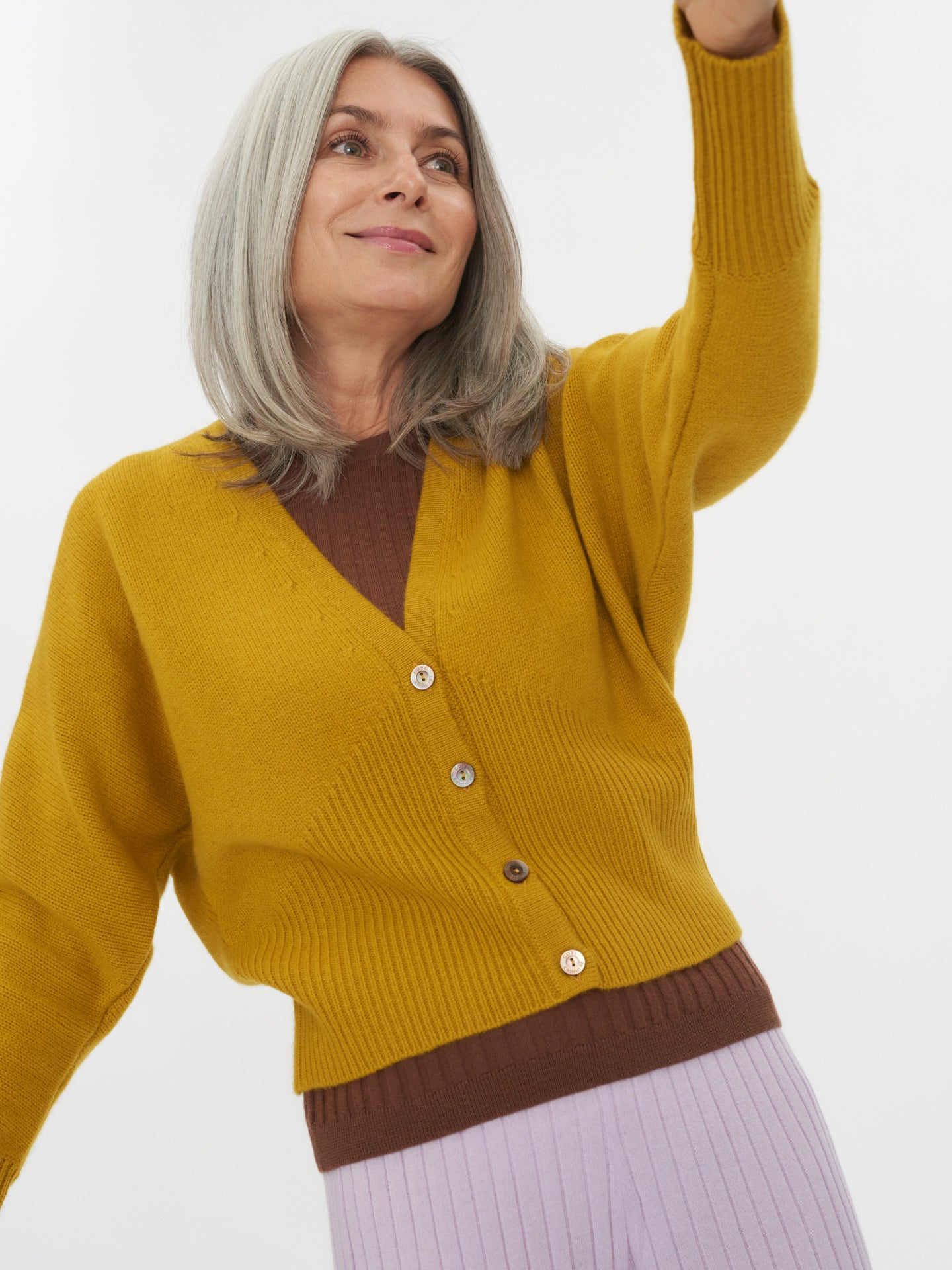 Women's Cashmere Monochrome Cardigan Lemon Curry - Gobi Cashmere