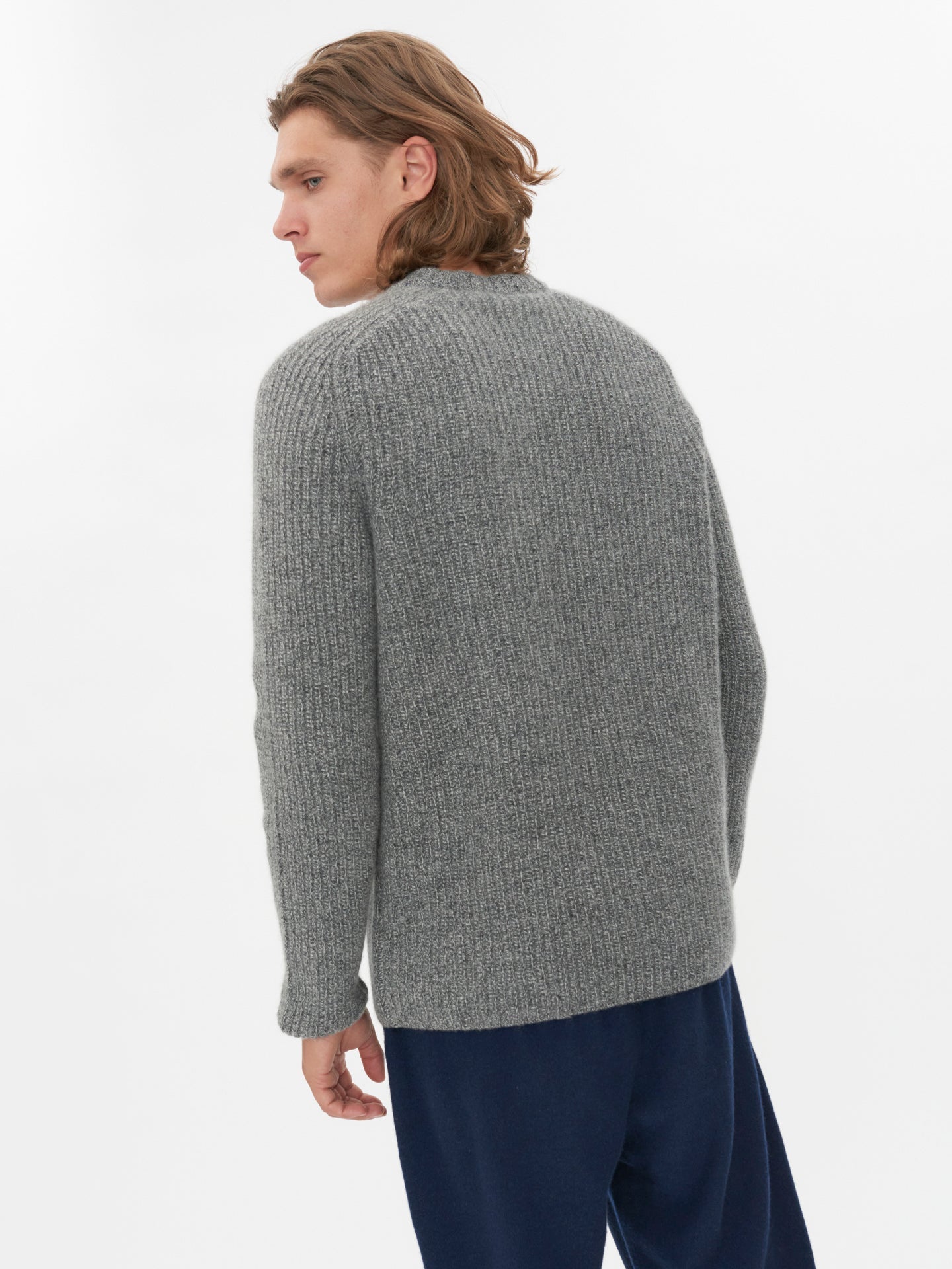 Men's Cashmere Mouline Sweater Gunmetal - Gobi Cashmere