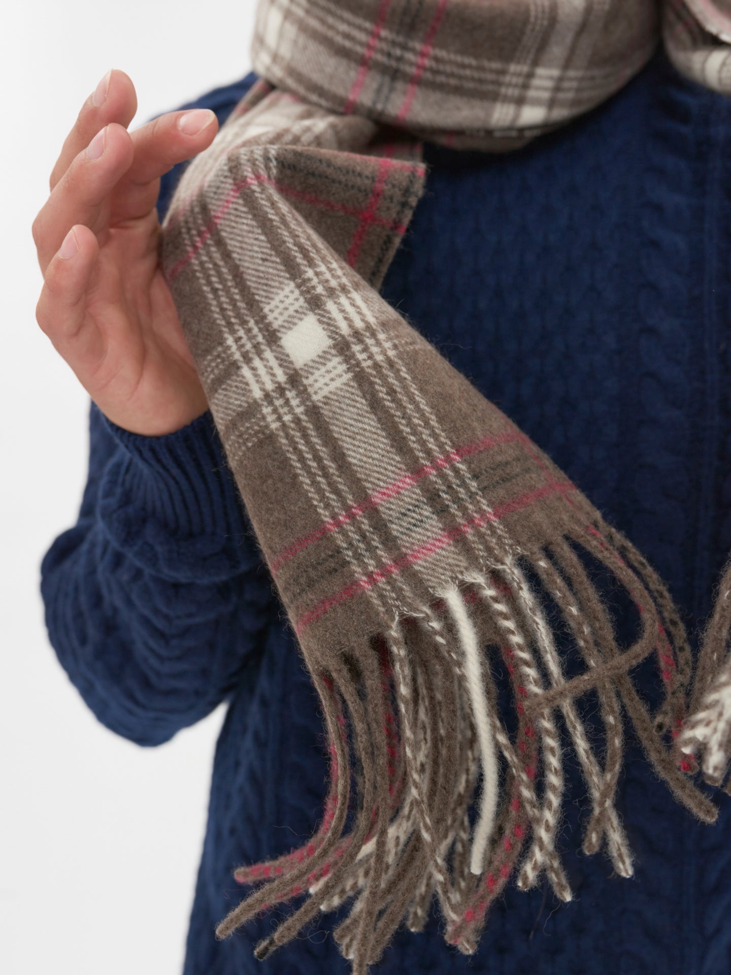 Unisex Cashmere Fringed Checked Scarf Cocoa - Gobi Cashmere