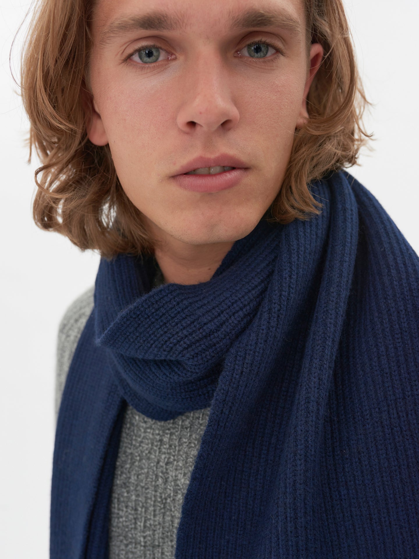 Unisex Cashmere Fishermen Knit Scarf Navy - Gobi Cashmere