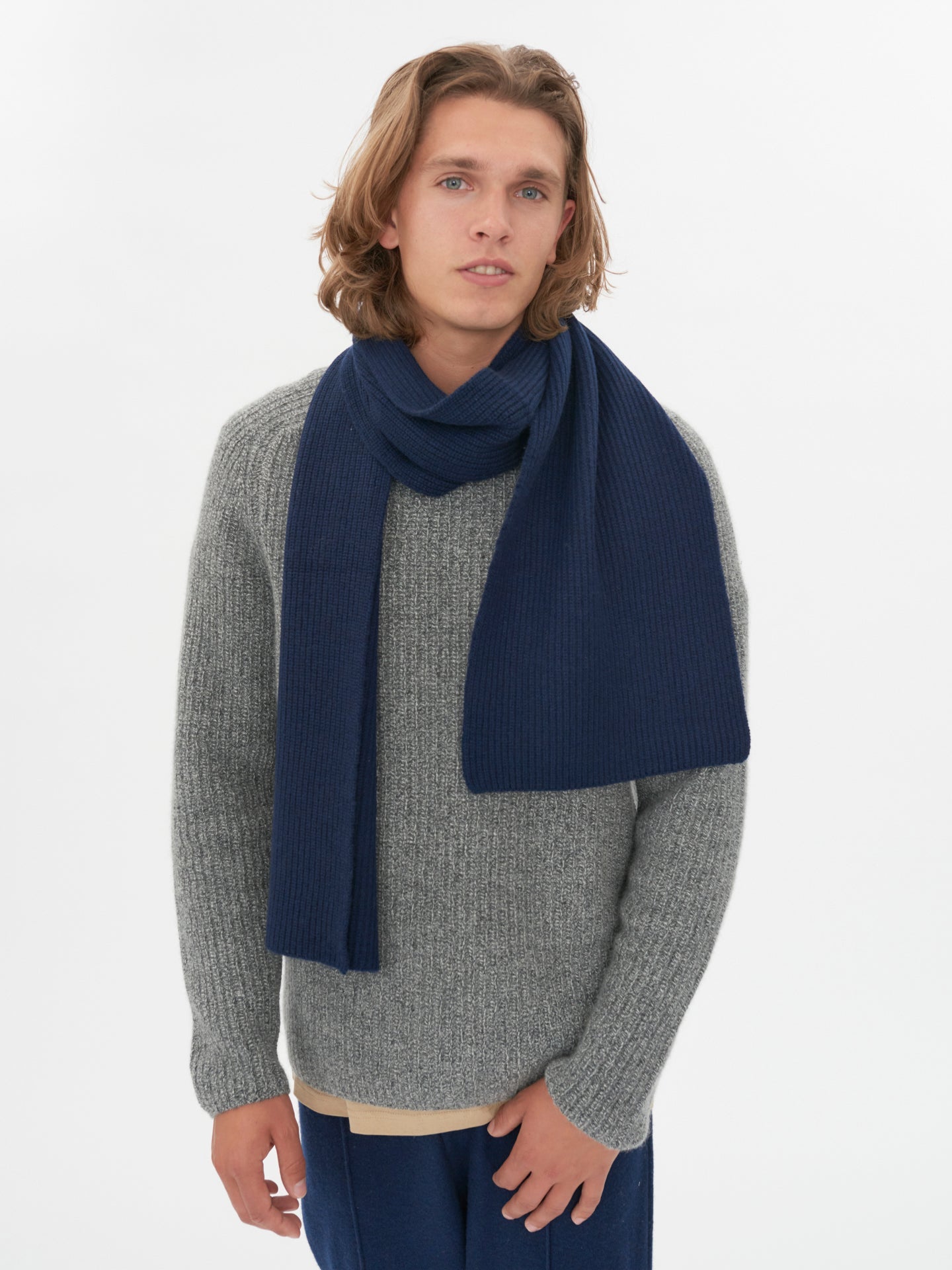 Unisex Cashmere Fishermen Knit Scarf Navy - Gobi Cashmere