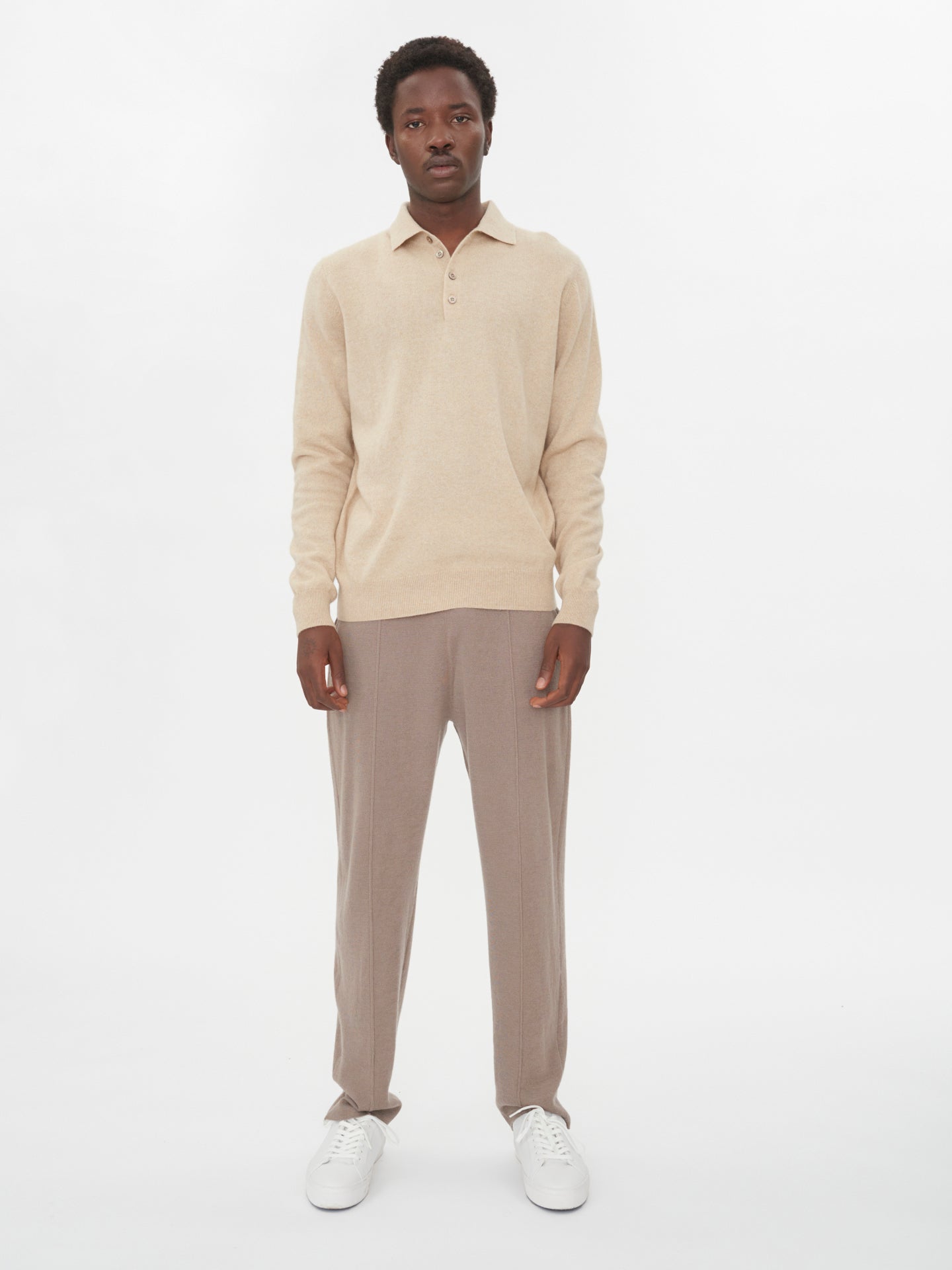 Men's Cashmere Polo Sweater Beige - Gobi Cashmere