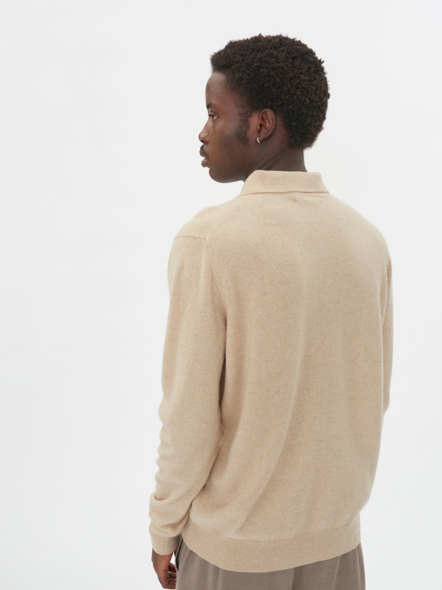 Men's Cashmere Polo Sweater Beige - Gobi Cashmere