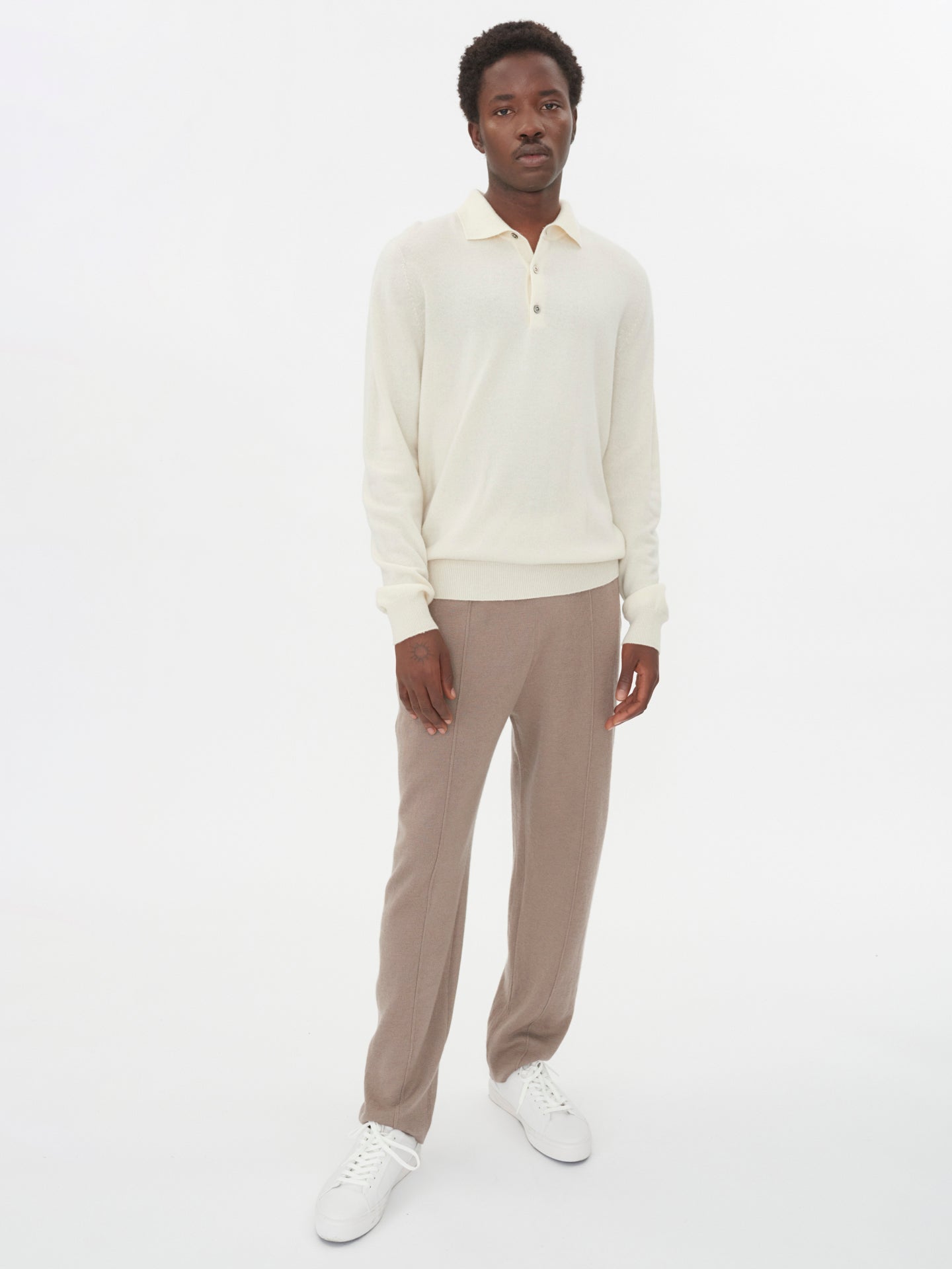 Men's Cashmere Polo Sweater Marshmallow - Gobi Cashmere