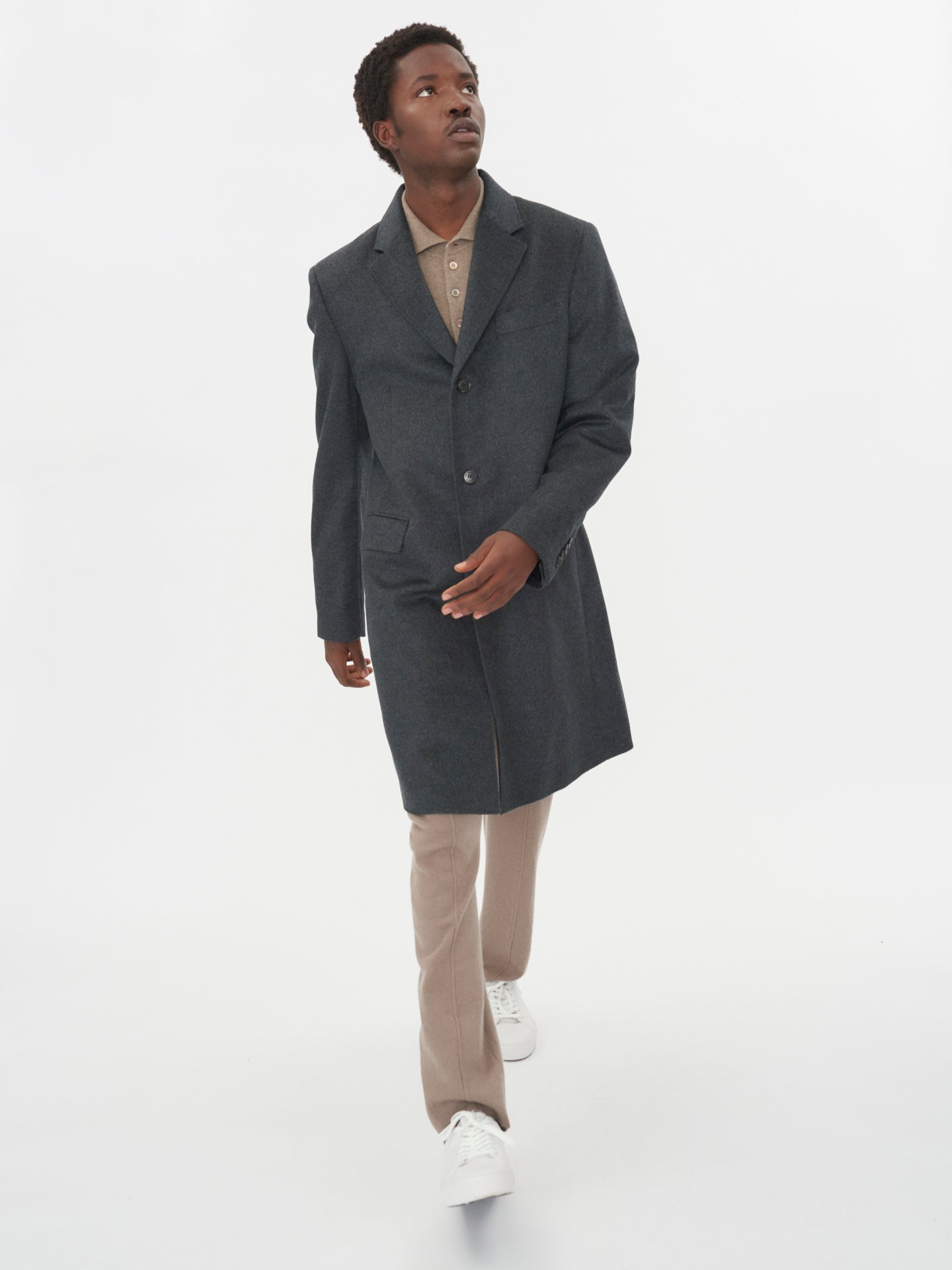 Men's Cashmere Classic Single Breasted Coat Charcoal - Gobi Cashmere