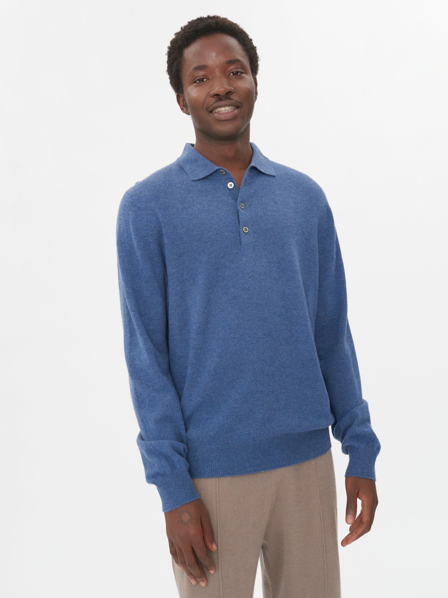 Men's Cashmere Polo Sweater Bijou Blue - Gobi Cashmere