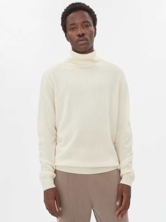 Men's Cashmere Basic Turtle Neck Sweater Marshmallow - Gobi Cashmere