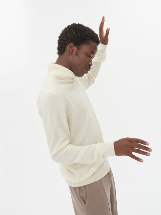 Men's Cashmere Basic Turtle Neck Sweater Marshmallow - Gobi Cashmere