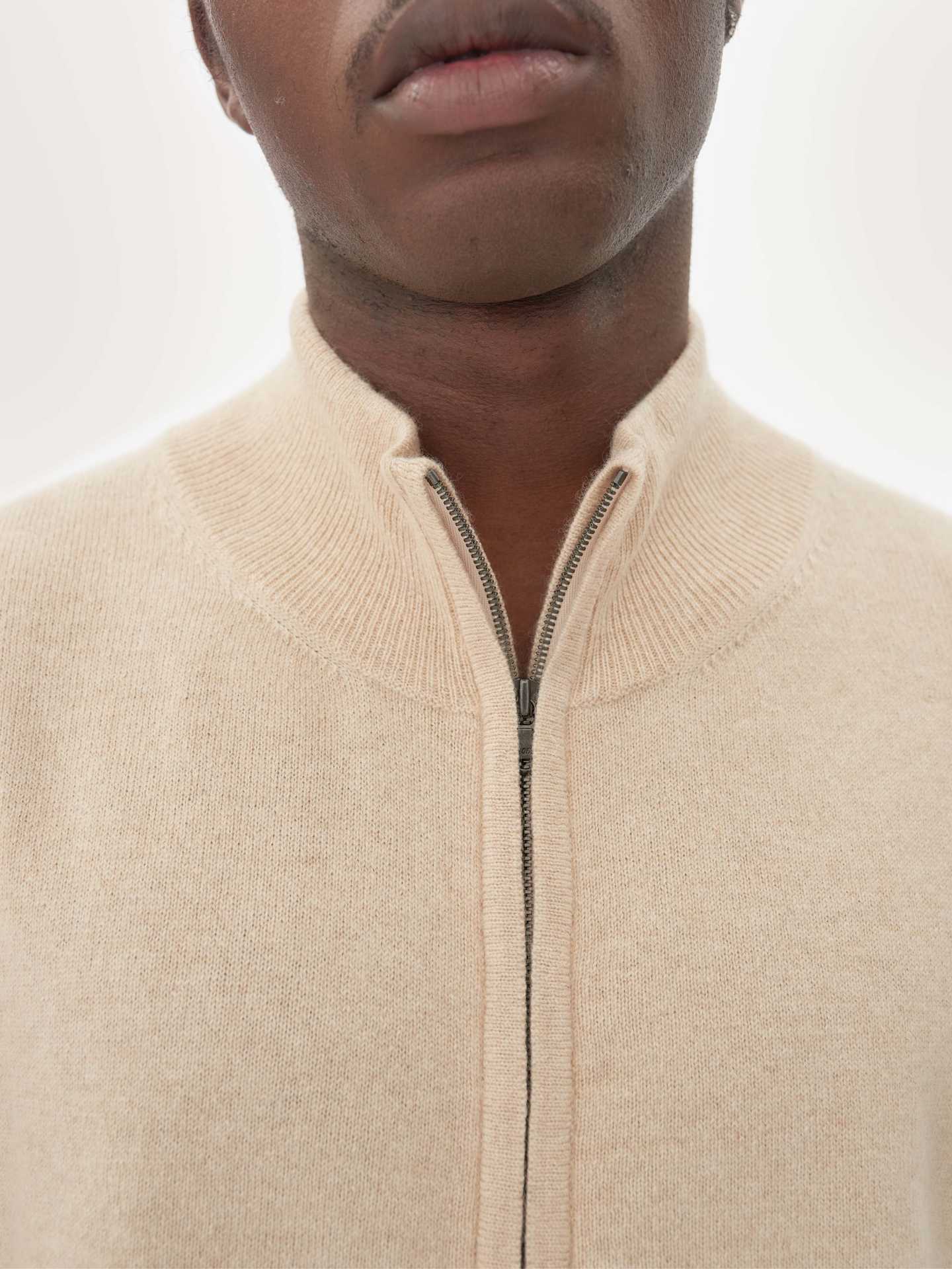 Men's Cashmere Organic Color Full-Zip Cardigan Taupe - Gobi Cashmere