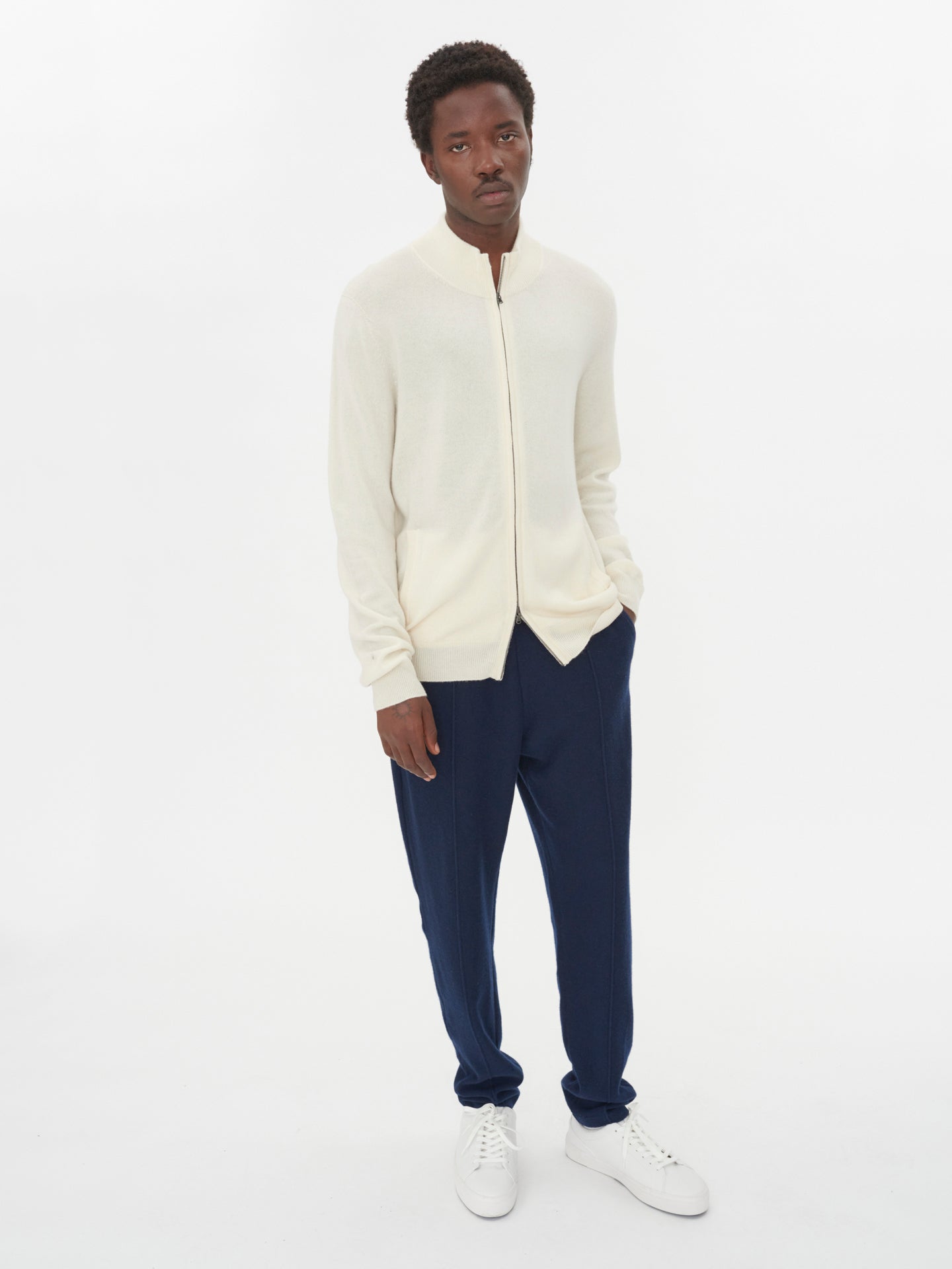 Men's Cashmere Full-Zip Cardigan Marshmallow - Gobi Cashmere