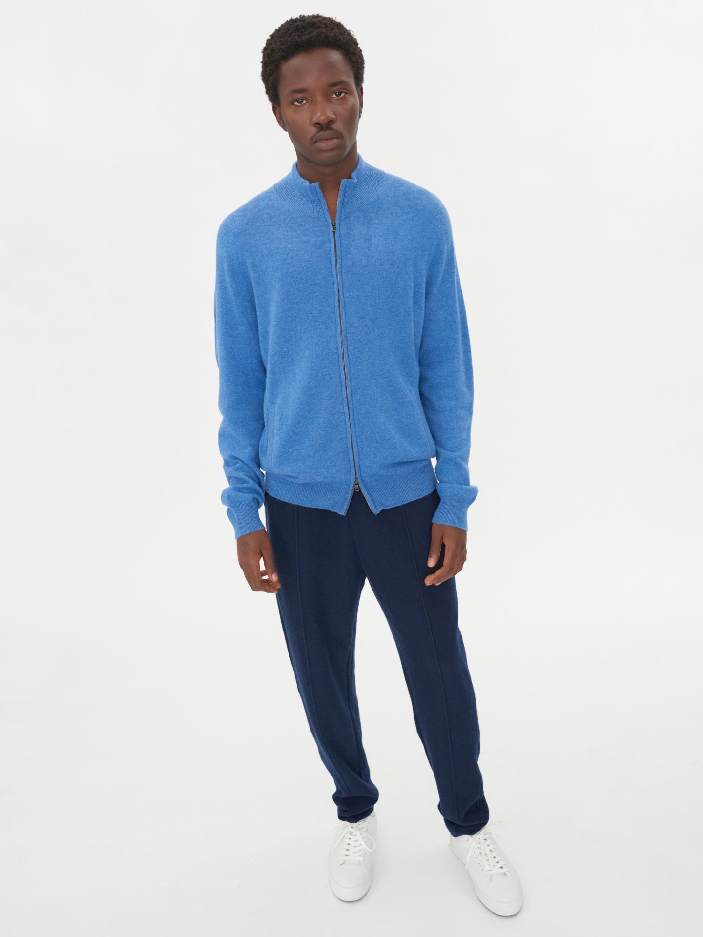 Men's Cashmere Full-Zip Cardigan Blue - Gobi Cashmere