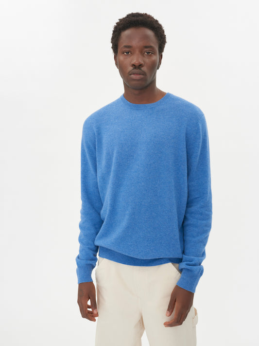 Men's Cashmere Basic Crew Neck Sweater Blue - Gobi Cashmere