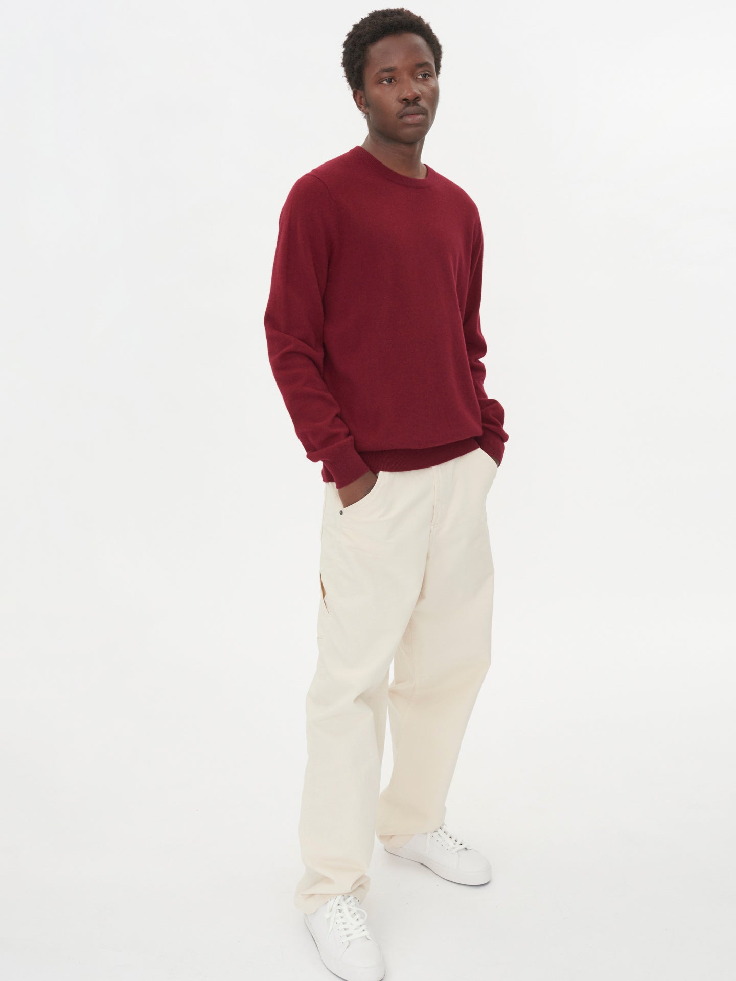 Men's Cashmere Basic Crew Neck Sweater Bordeaux - Gobi Cashmere