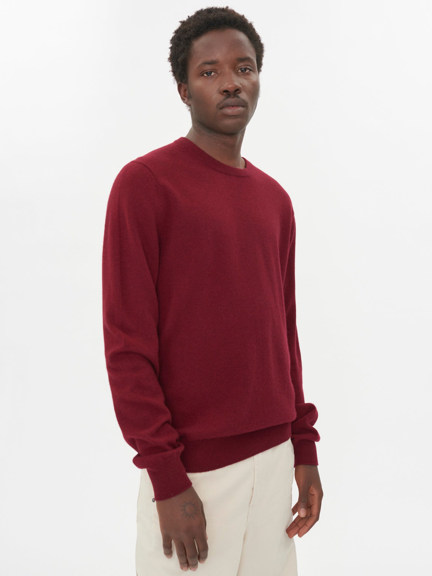Men's Cashmere Basic Crew Neck Sweater Bordeaux - Gobi Cashmere