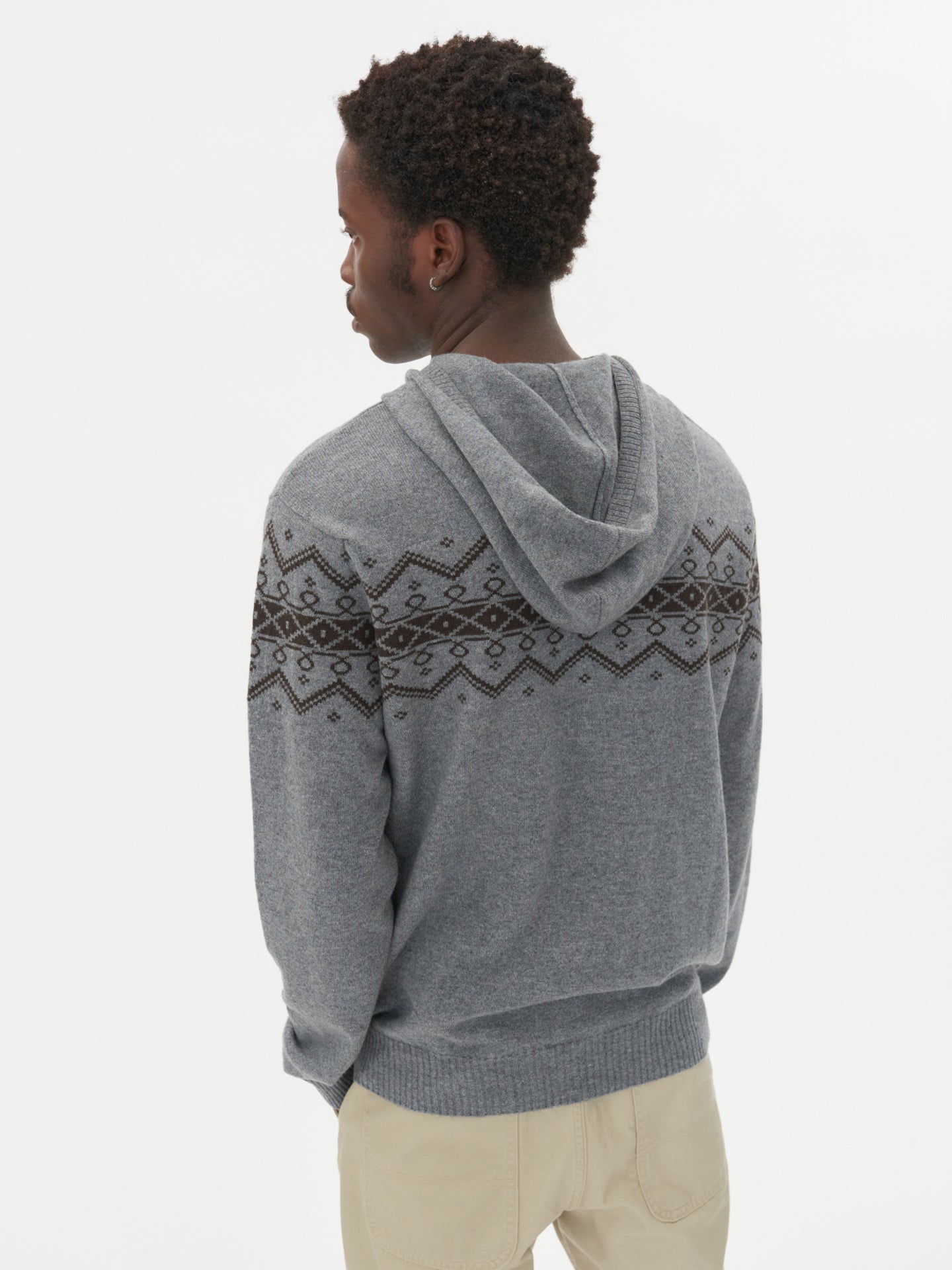 Men's Cashmere Jacquard Pattern Hoodie Dim Gray - Gobi Cashmere