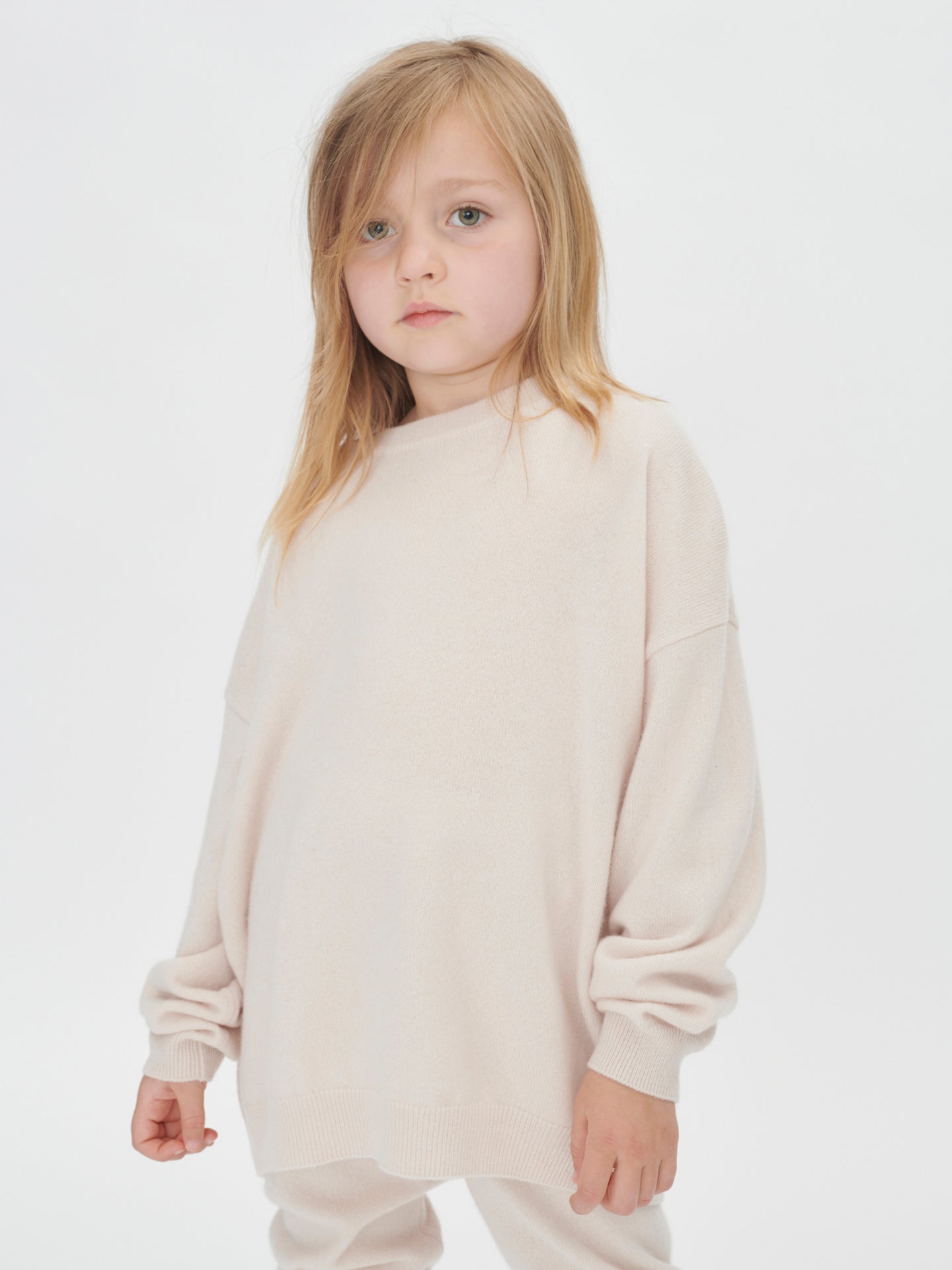 Kids Cashmere Crew Neck Sweater Bridal Blush - Gobi Cashmere