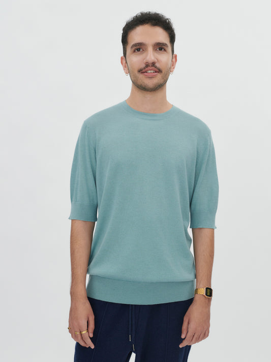 Men's Silk Cashmere T-Shirt Abyss - Gobi Cashmere