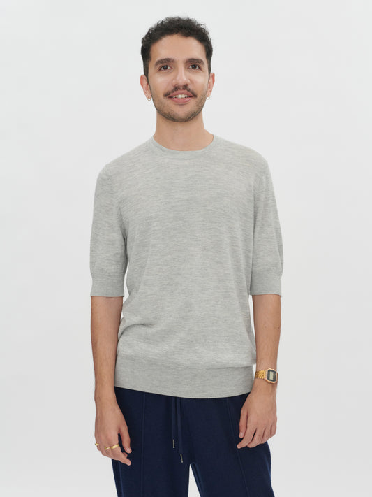 Men's Silk Cashmere T-Shirt Vapor Blue - Gobi Cashmere