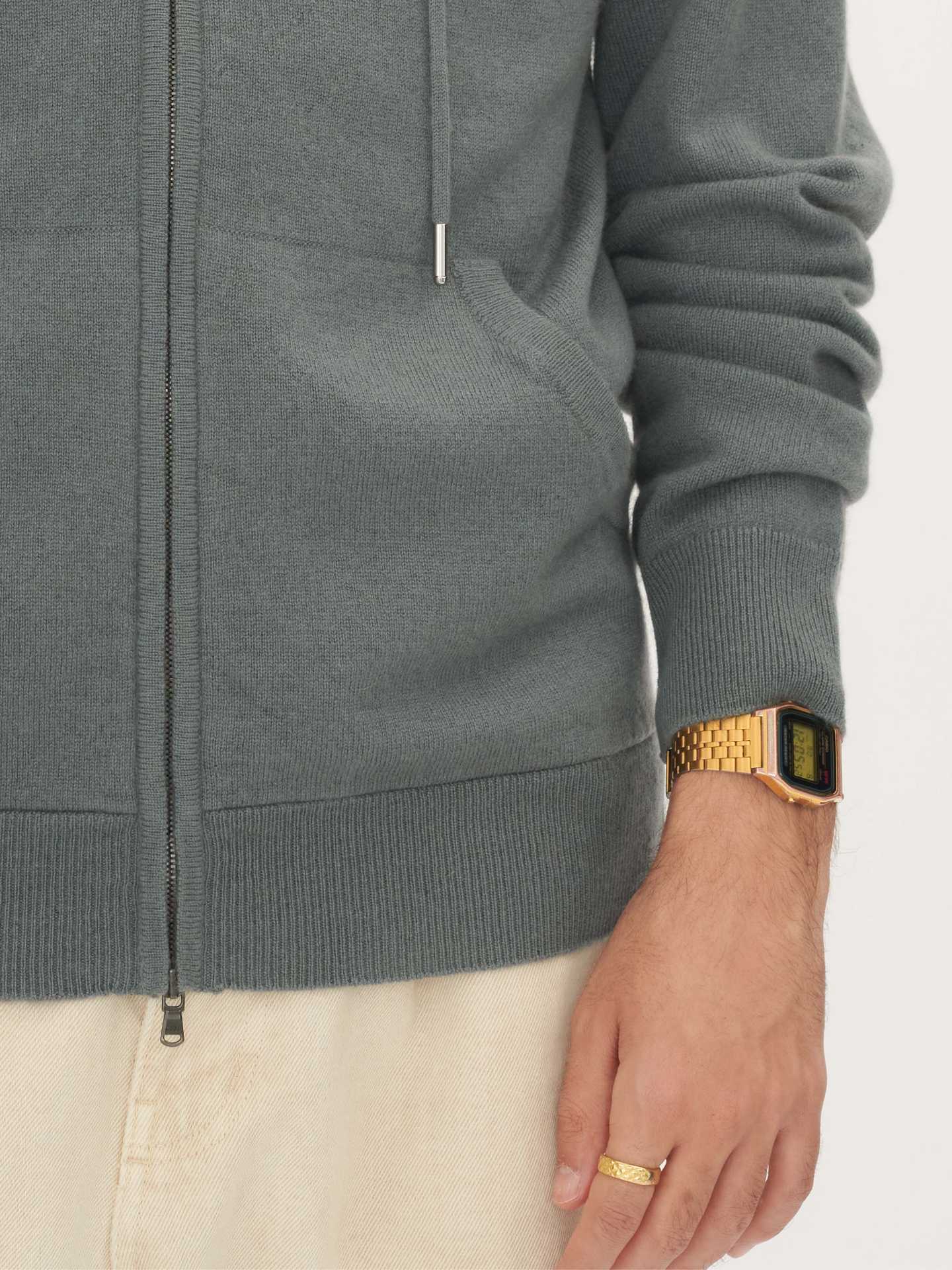 Men's Cashmere Basic Slim Fit Zip Hoodie Neutral Gray - Gobi Cashmere