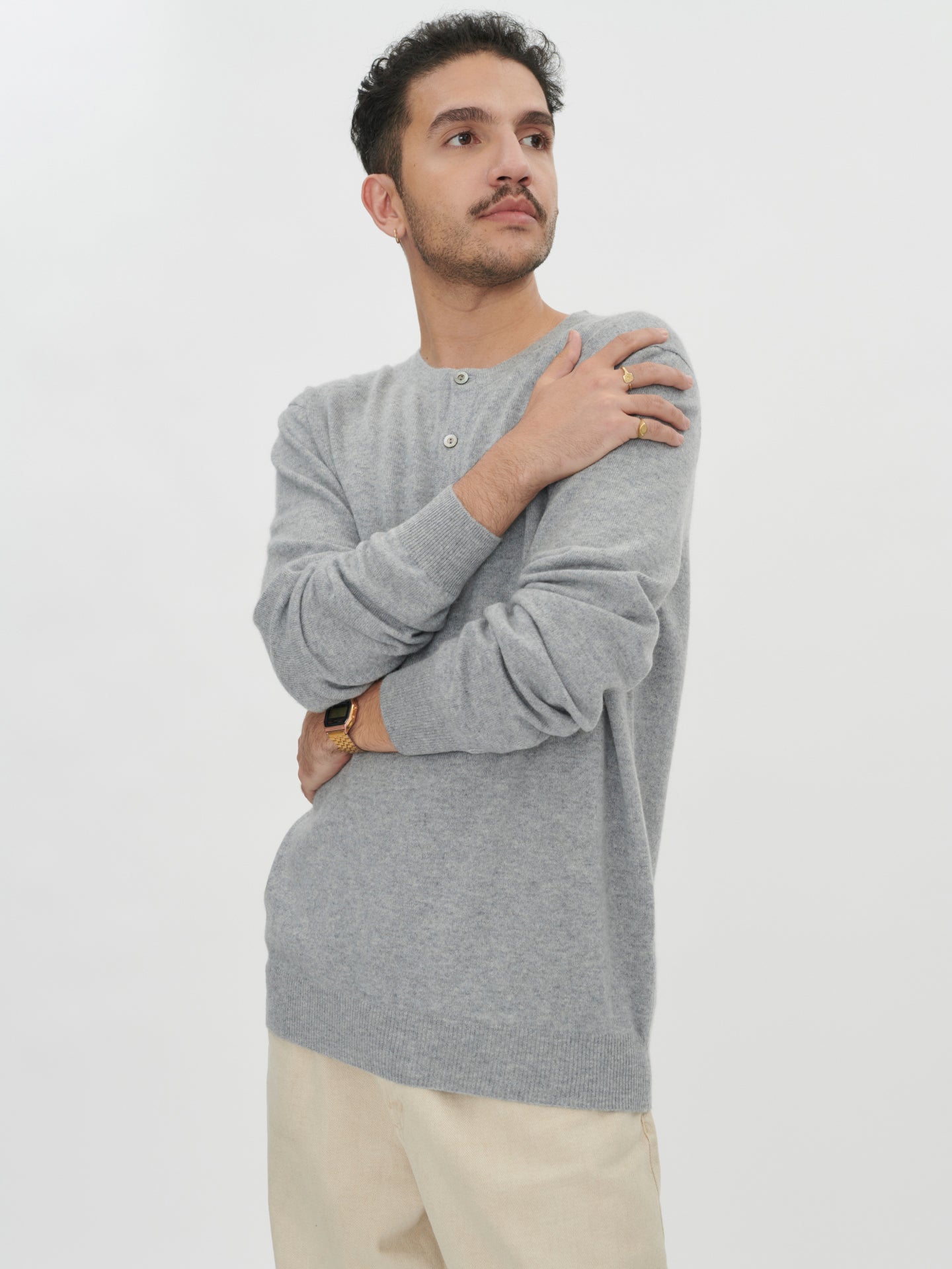 Men's Cashmere Henley C-neck Vapor Blue - Gobi Cashmere