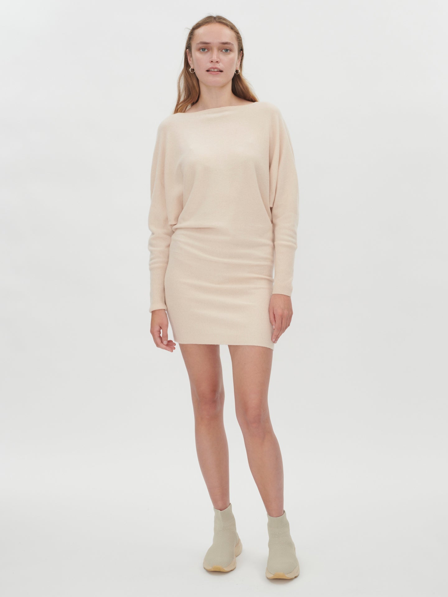 Women's Cashmere Long Sleeve Mini Knit Dress Crème Brulee - Gobi Cashmere
