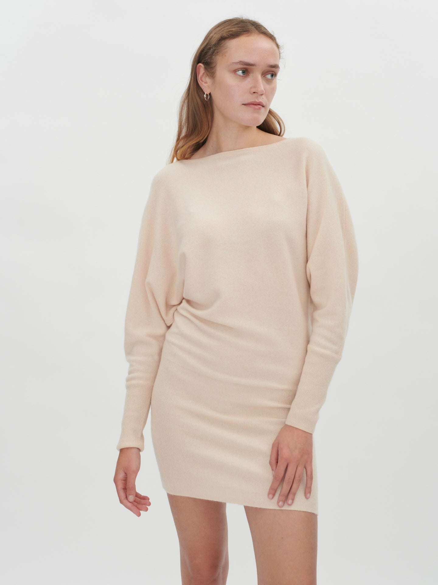 Women's Cashmere Long Sleeve Mini Knit Dress Crème Brulee - Gobi Cashmere
