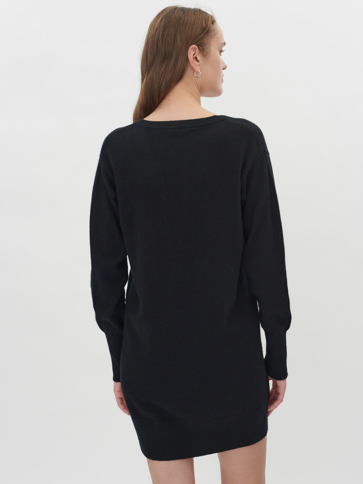 Women's Cashmere V-neck Tunic Dress Black - Gobi Cashmere