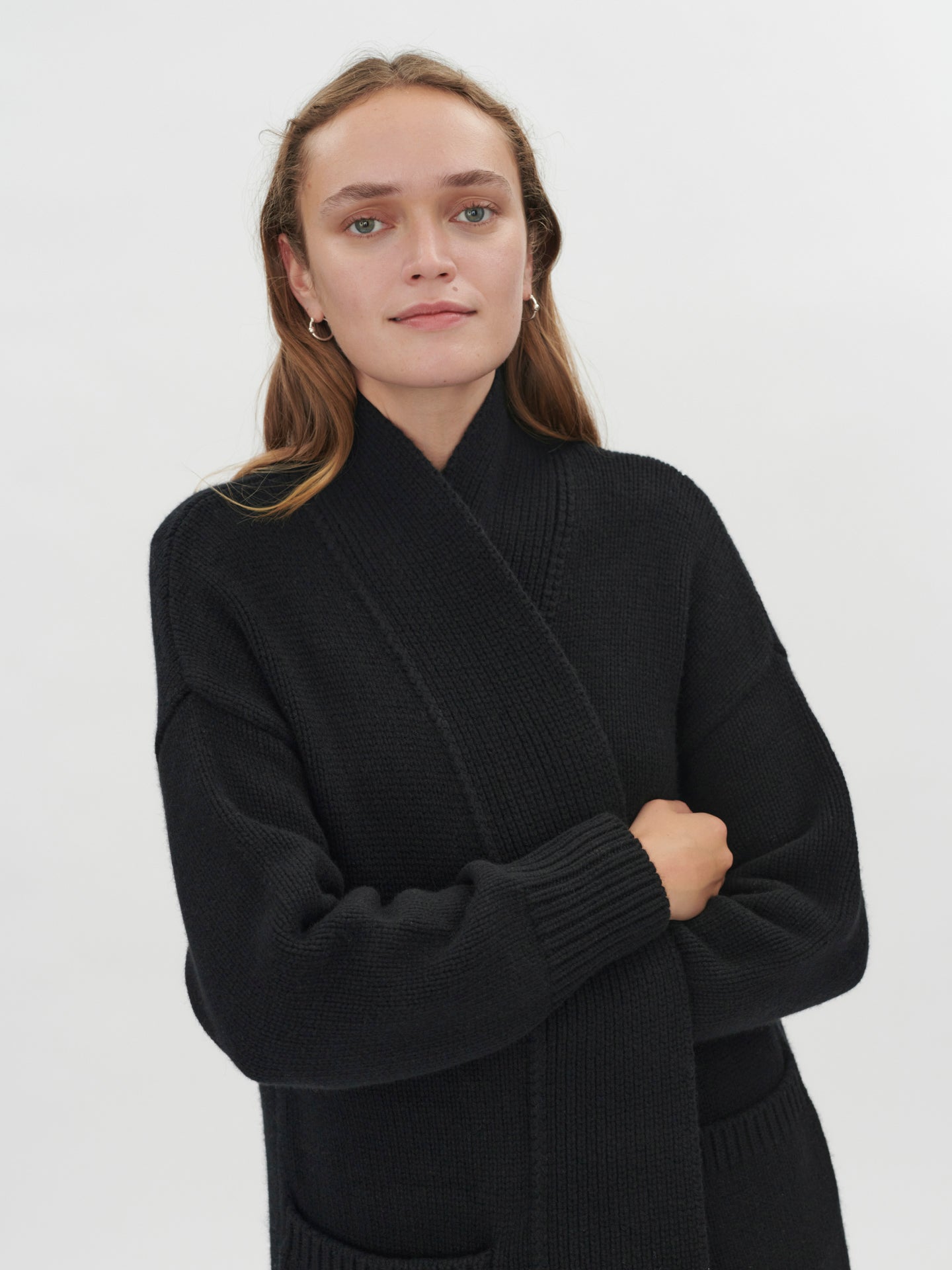 Women's Cashmere Chunky Long Cardigan Black - Gobi Cashmere