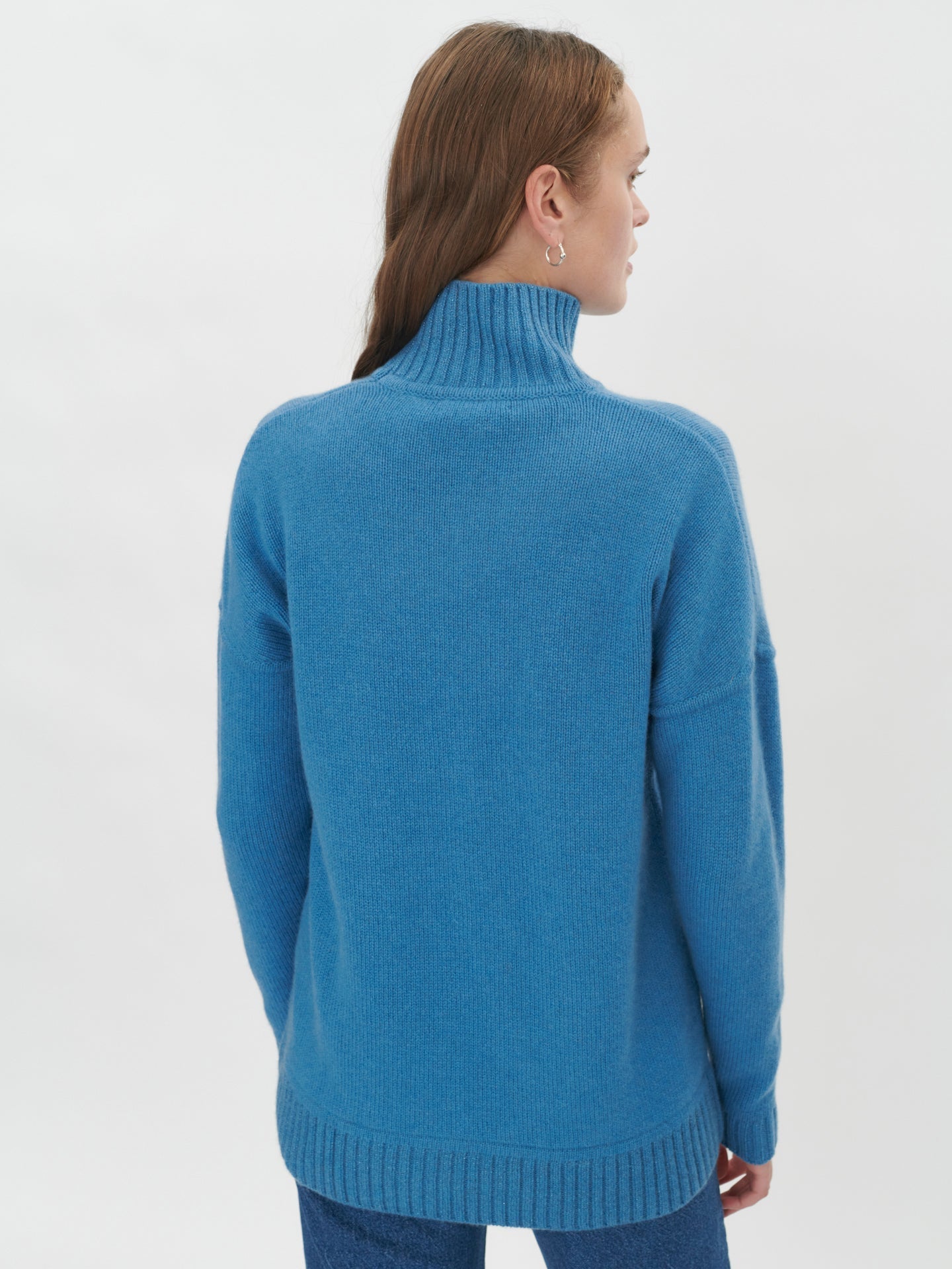 Women's Cashmere Front Slit Hem T-Neck Blue Heaven - Gobi Cashmere