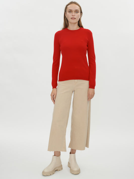 Women's Cashmere Basic Grew Neck Red - Gobi Cashmere