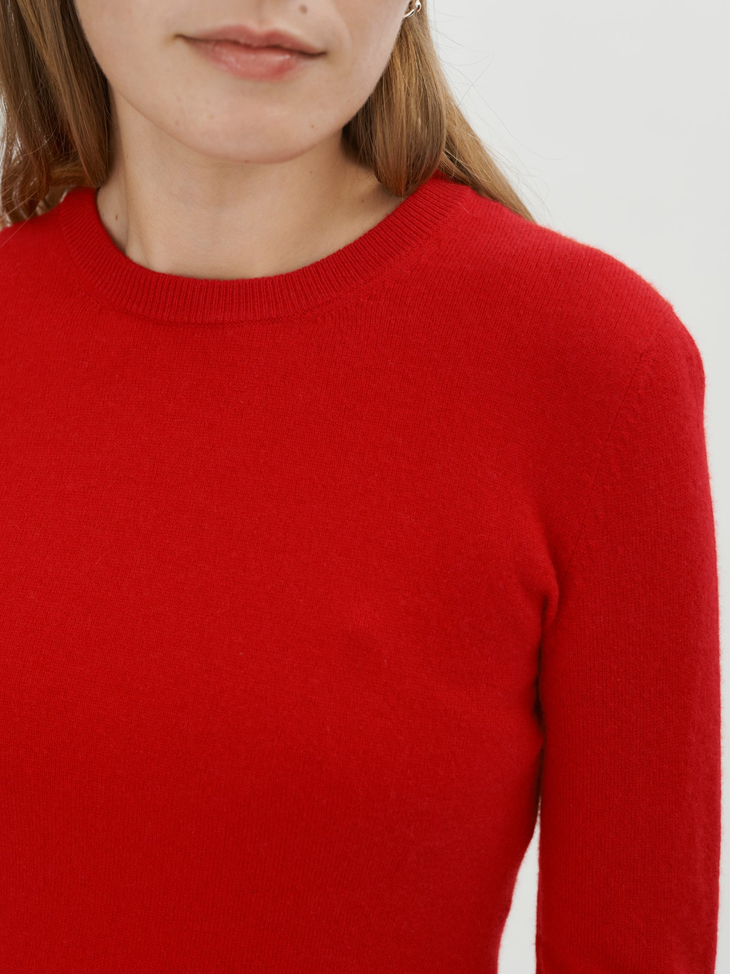 Women's Cashmere Basic Grew Neck Red - Gobi Cashmere