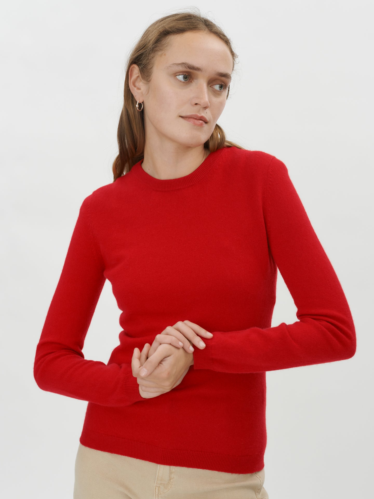 Women's Cashmere Basic Grew Neck Red - Gobi Cashmere