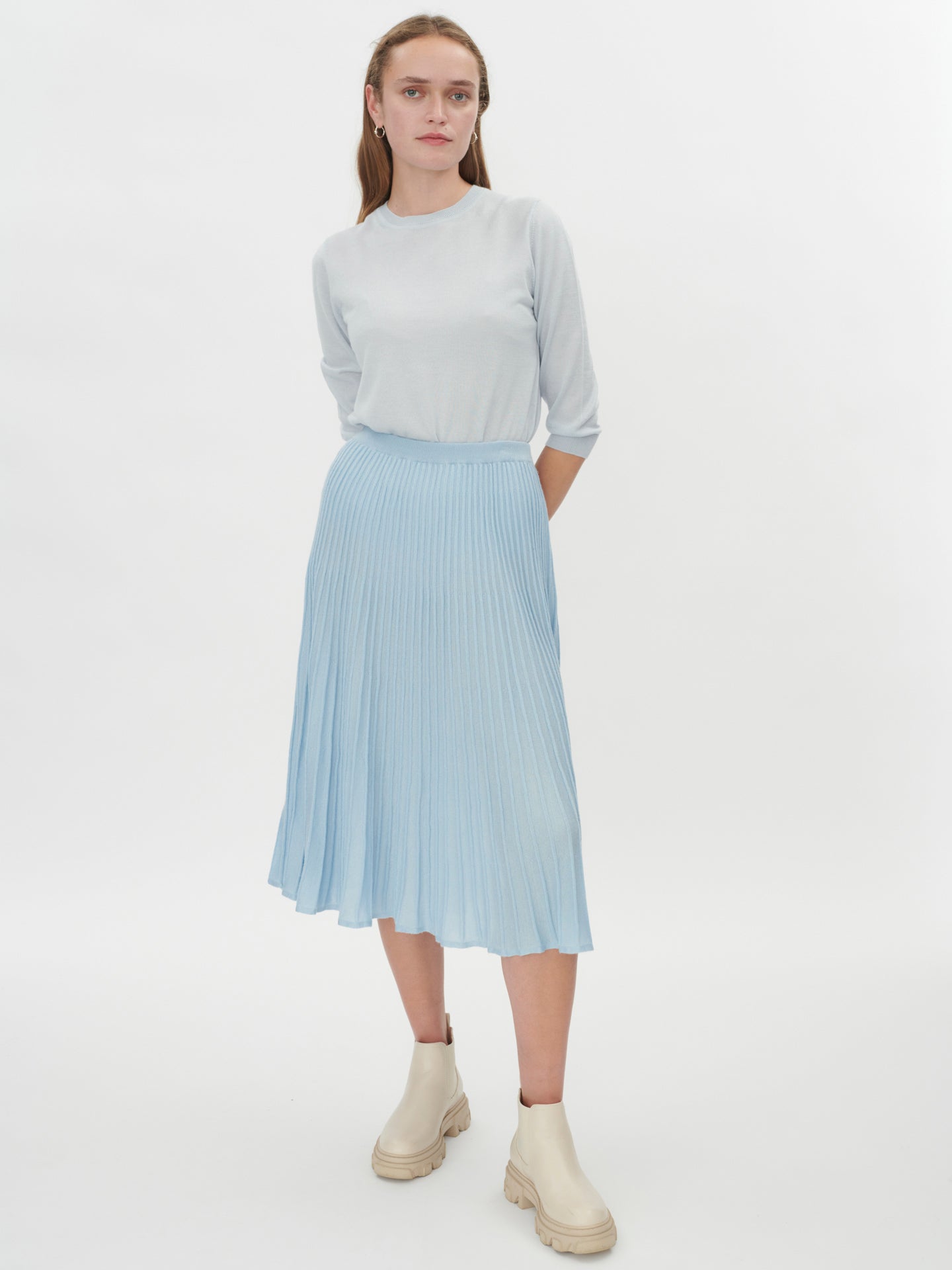 Women's Silk Cashmere Midi Skirt Cerulean - Gobi Cashmere