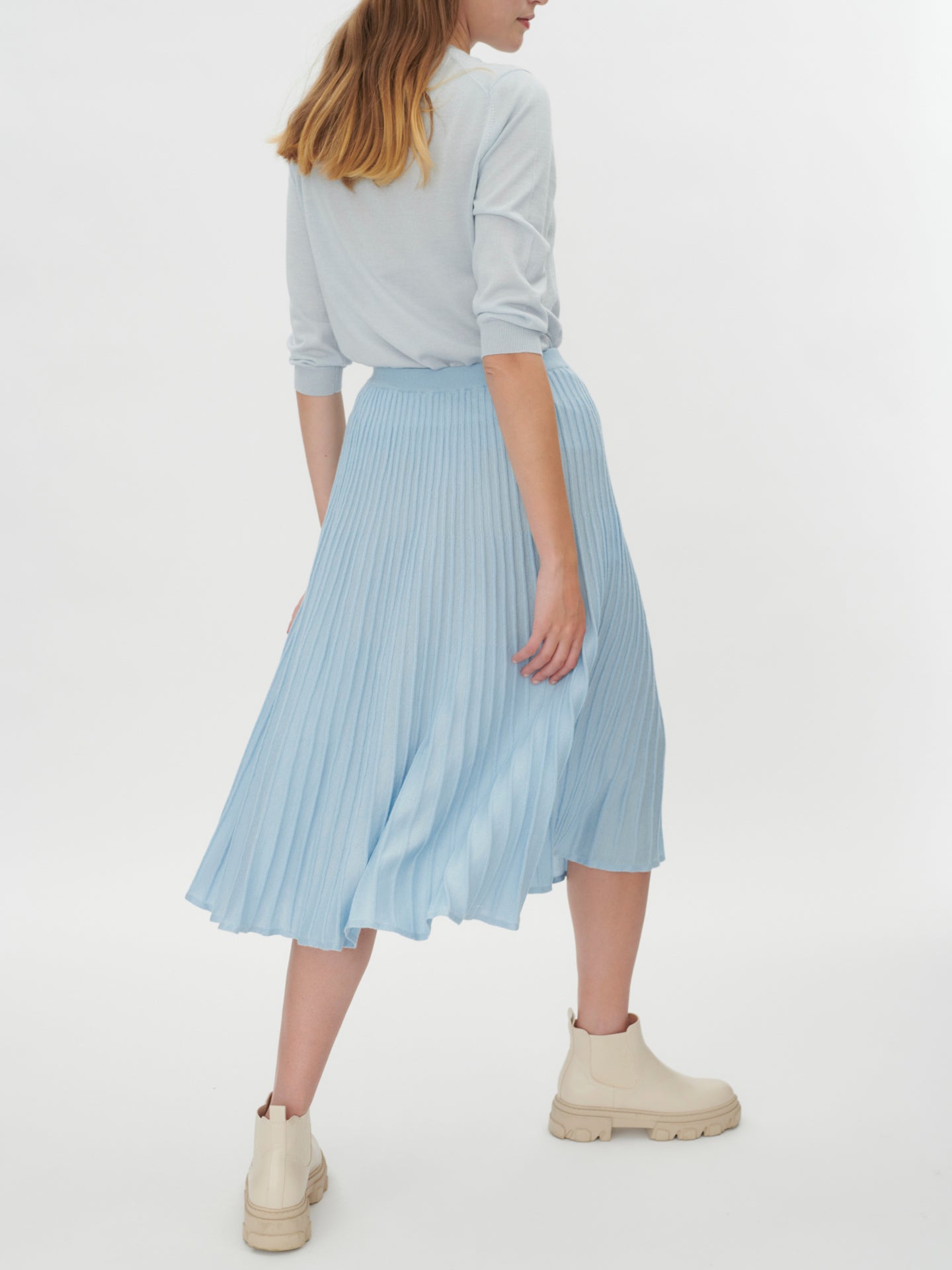 Women's Silk Cashmere Midi Skirt Cerulean - Gobi Cashmere