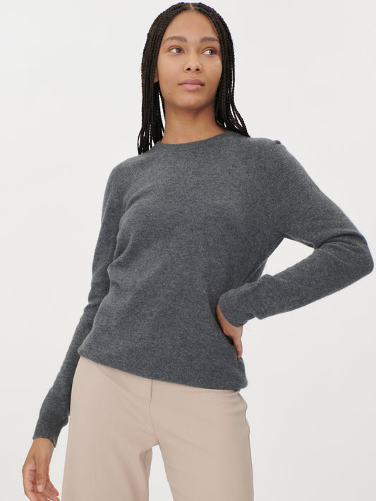 Women's Cashmere Basic Crew Neck Sweater Stone Gray - Gobi Cashmere
