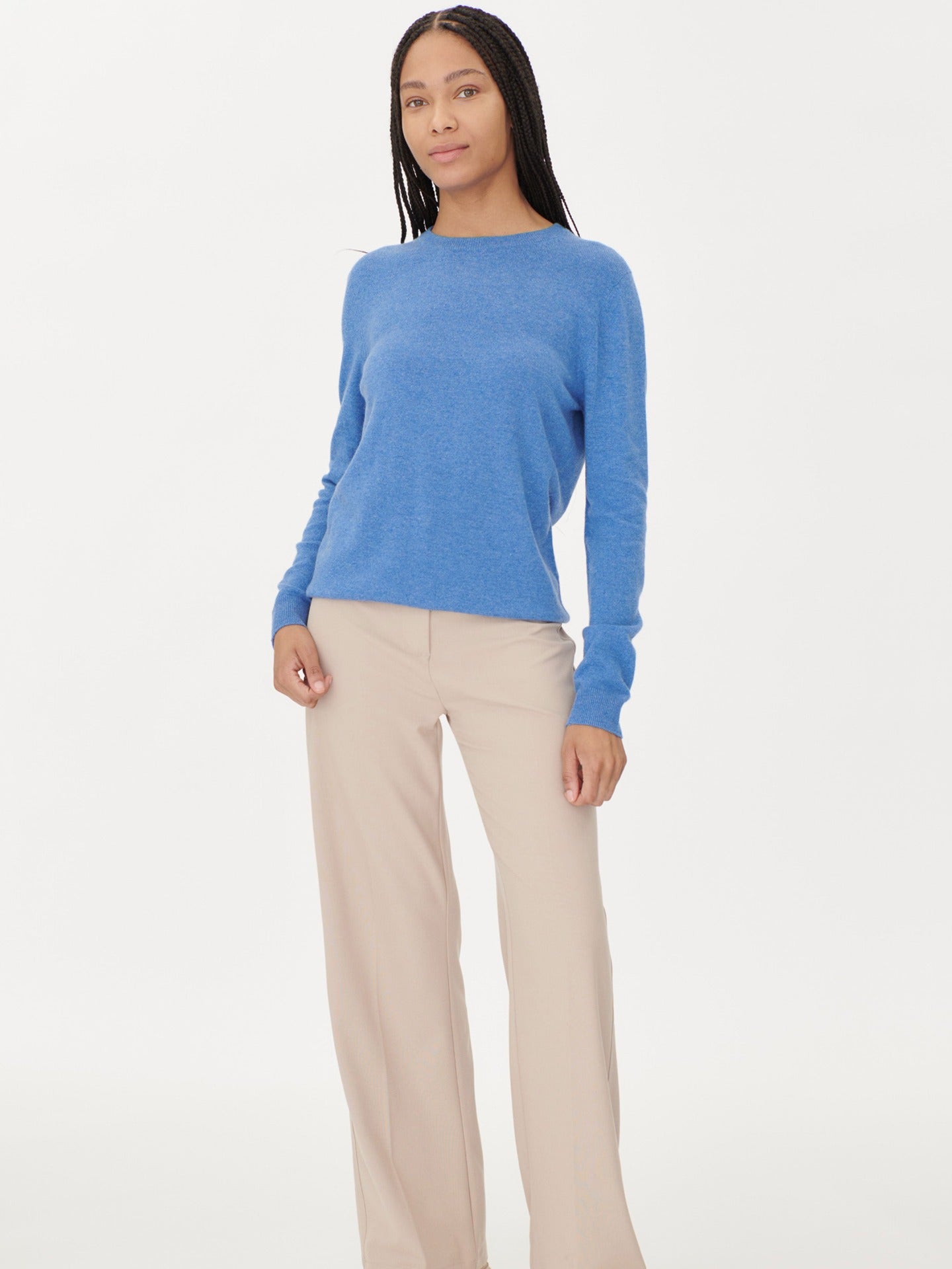 Women's Cashmere Basic Crew Neck Blue - Gobi Cashmere